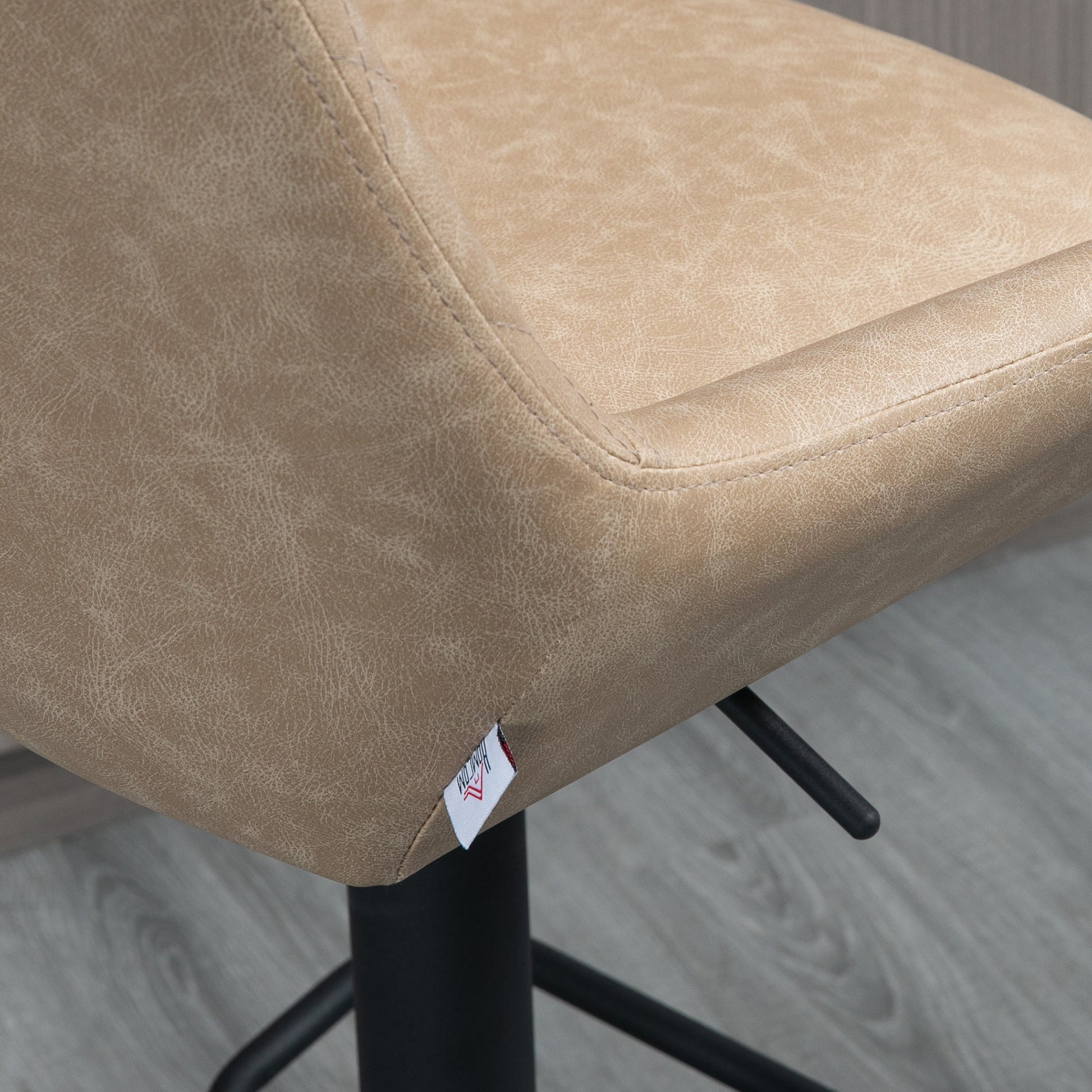 HOMCOM Breakfast Bar Stools Set of 2 with 51x40cm Wide Seat, Height Adjustable Kitchen Counter Chairs, Retro Swivel Upholstered Barstools with Back, Footrest and Steel Base, Light Khaki