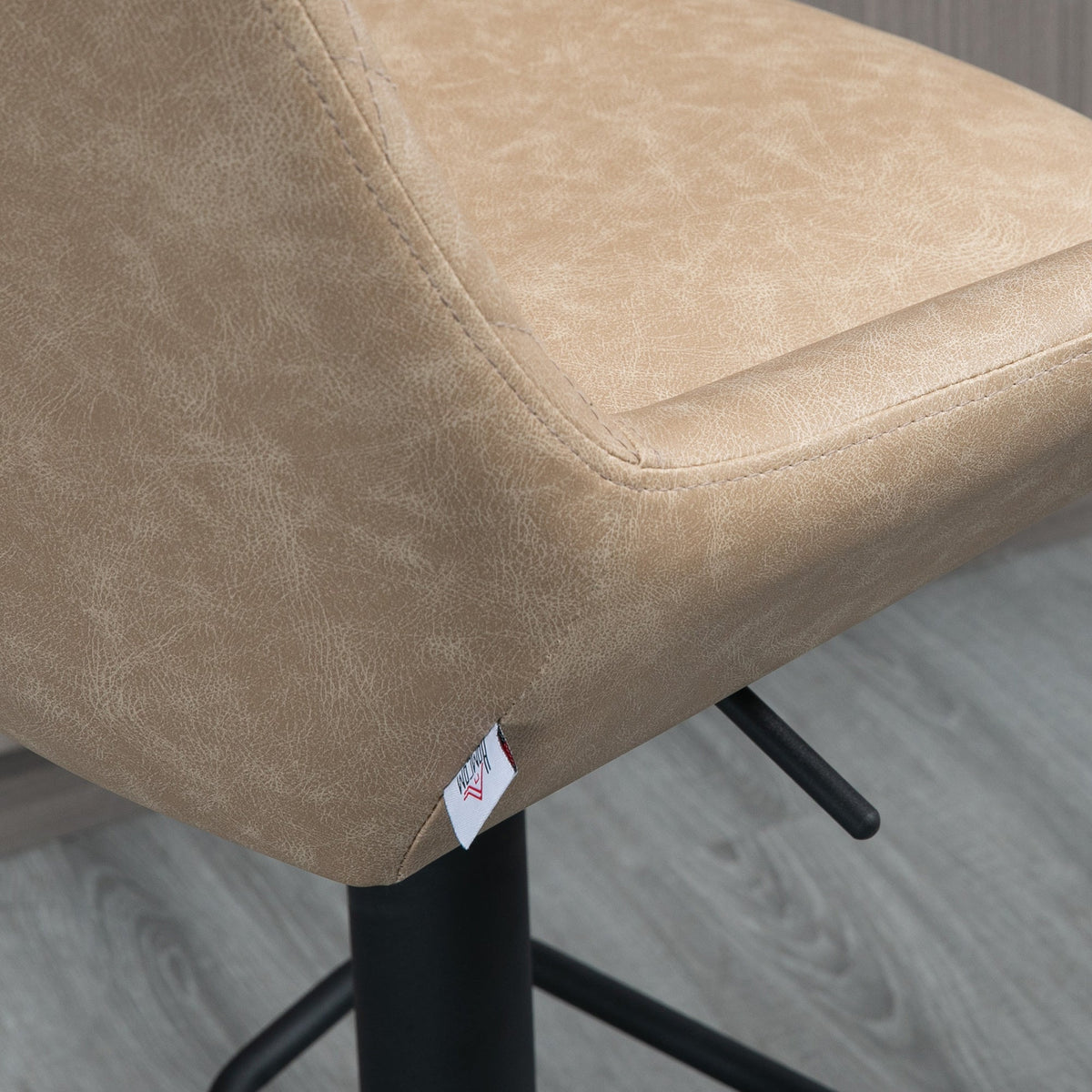 HOMCOM Breakfast Bar Stools Set of 2 with 51x40cm Wide Seat, Height Adjustable Kitchen Counter Chairs, Retro Swivel Upholstered Barstools with Back, Footrest and Steel Base, Light Khaki