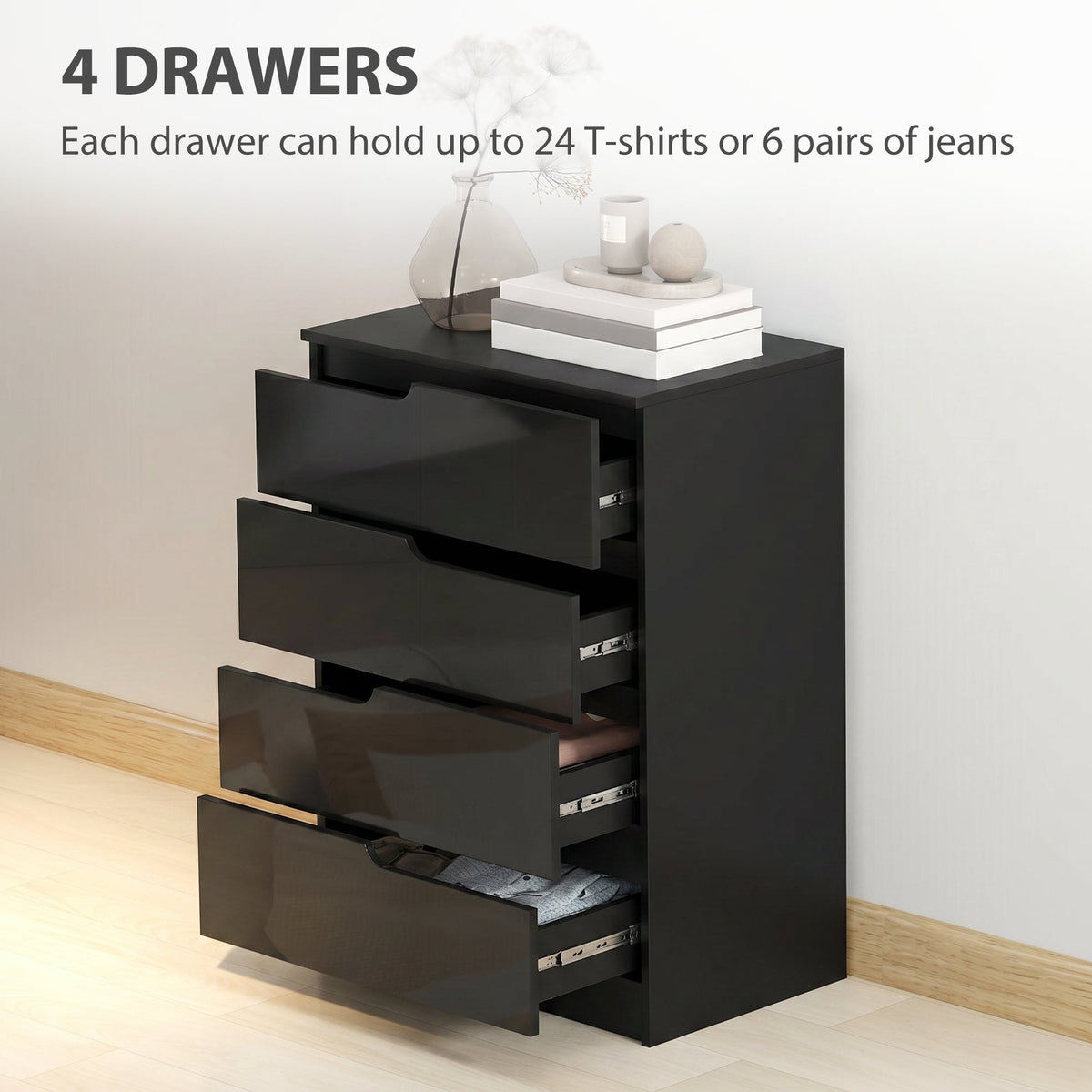 Modern Dresser with 4 Drawers, Chest of Drawers for Bedroom, Living Room, 60 x 40 x 85cm, Black