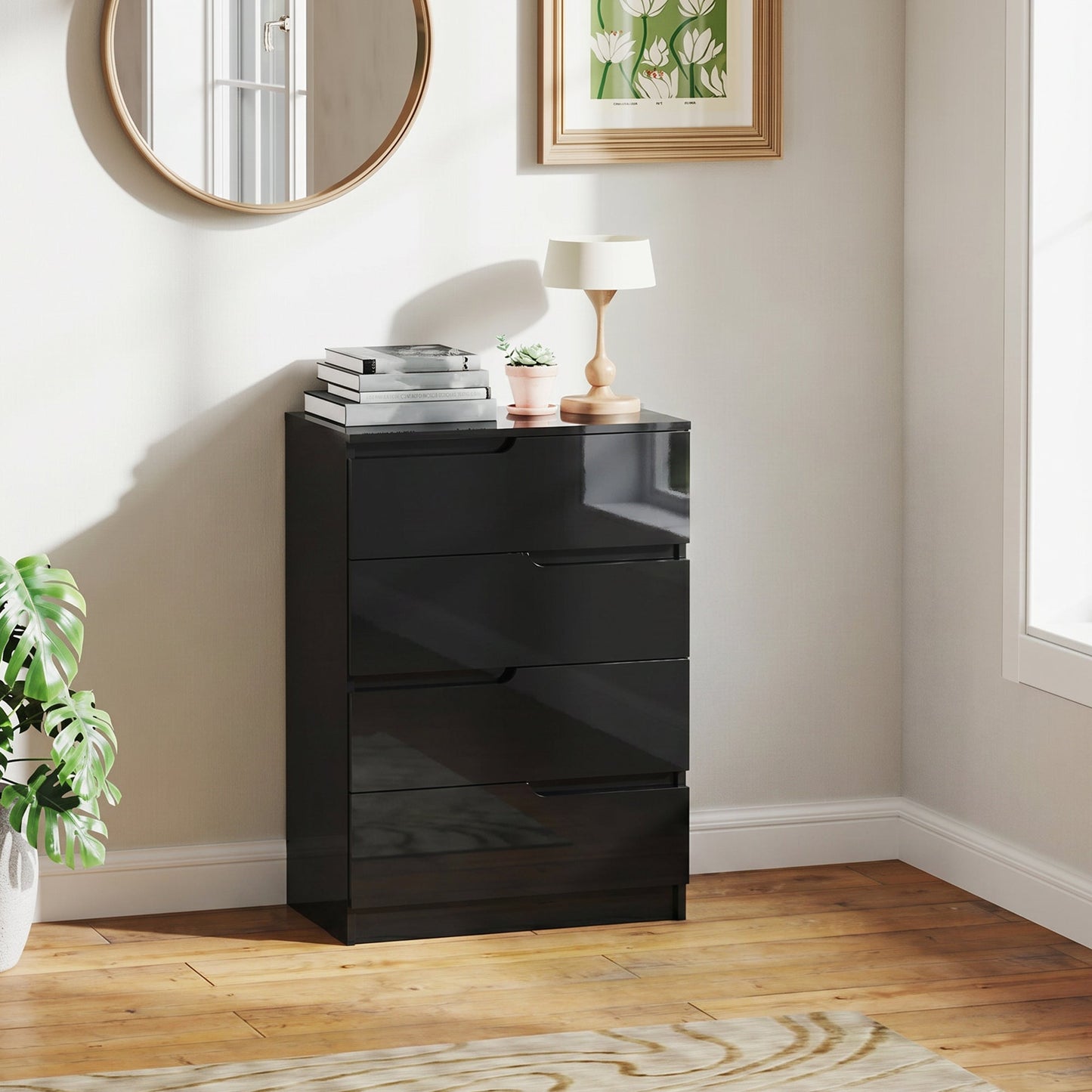 Modern Dresser with 4 Drawers, Chest of Drawers for Bedroom, Living Room, 60 x 40 x 85cm, Black