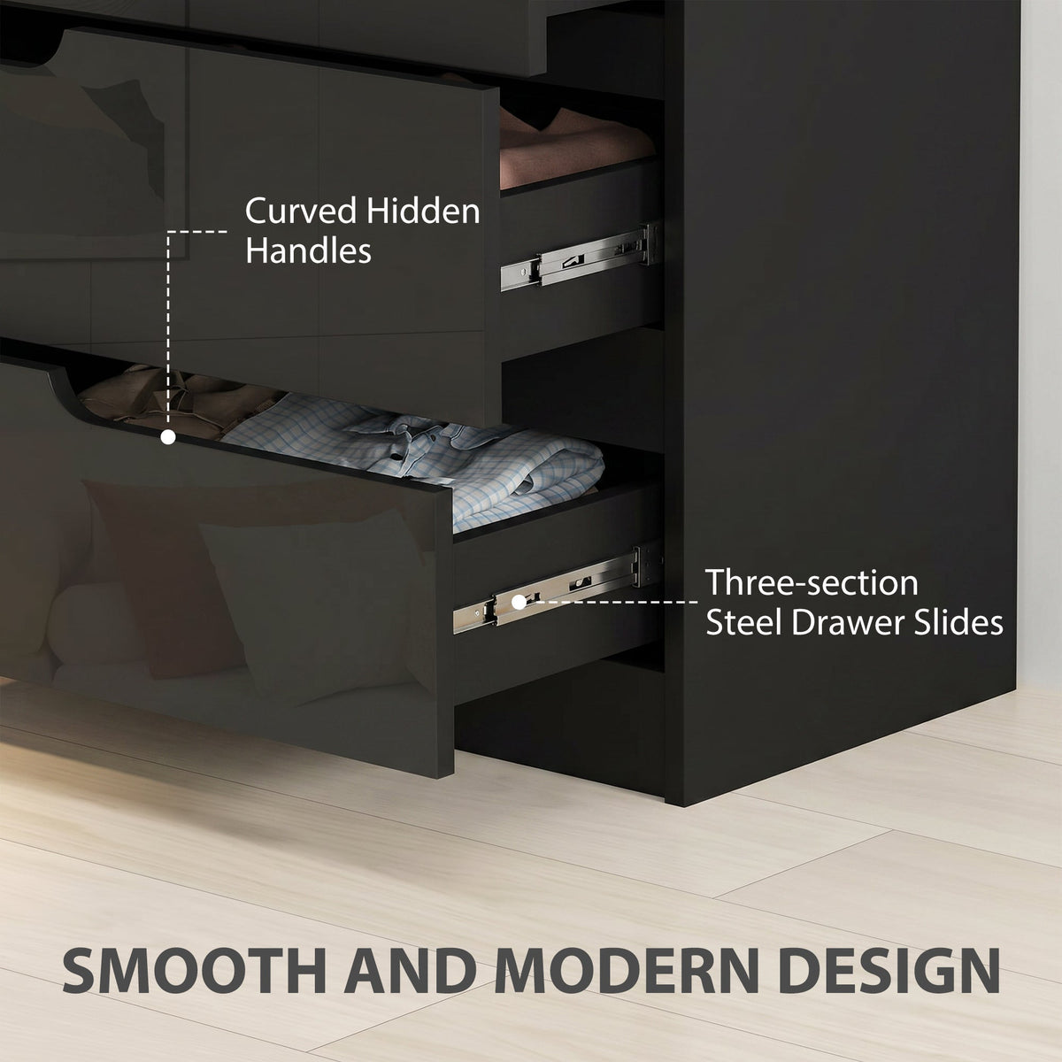 Modern Dresser with 4 Drawers, Chest of Drawers for Bedroom, Living Room, 60 x 40 x 85cm, Black