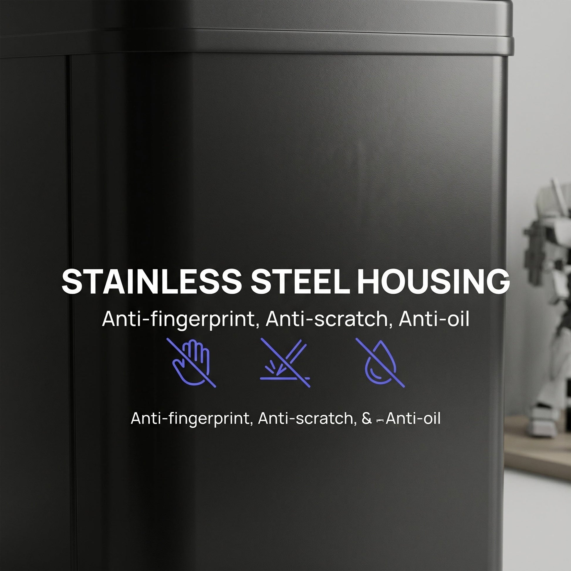50L Sensor Bin with Quiet Soft-Close Lid, Automatic Touchless Motion Sensor Kitchen Bin with Fingerprint Resistant Stainless Steel for Hygienic Gyms, Home Office Use, Black