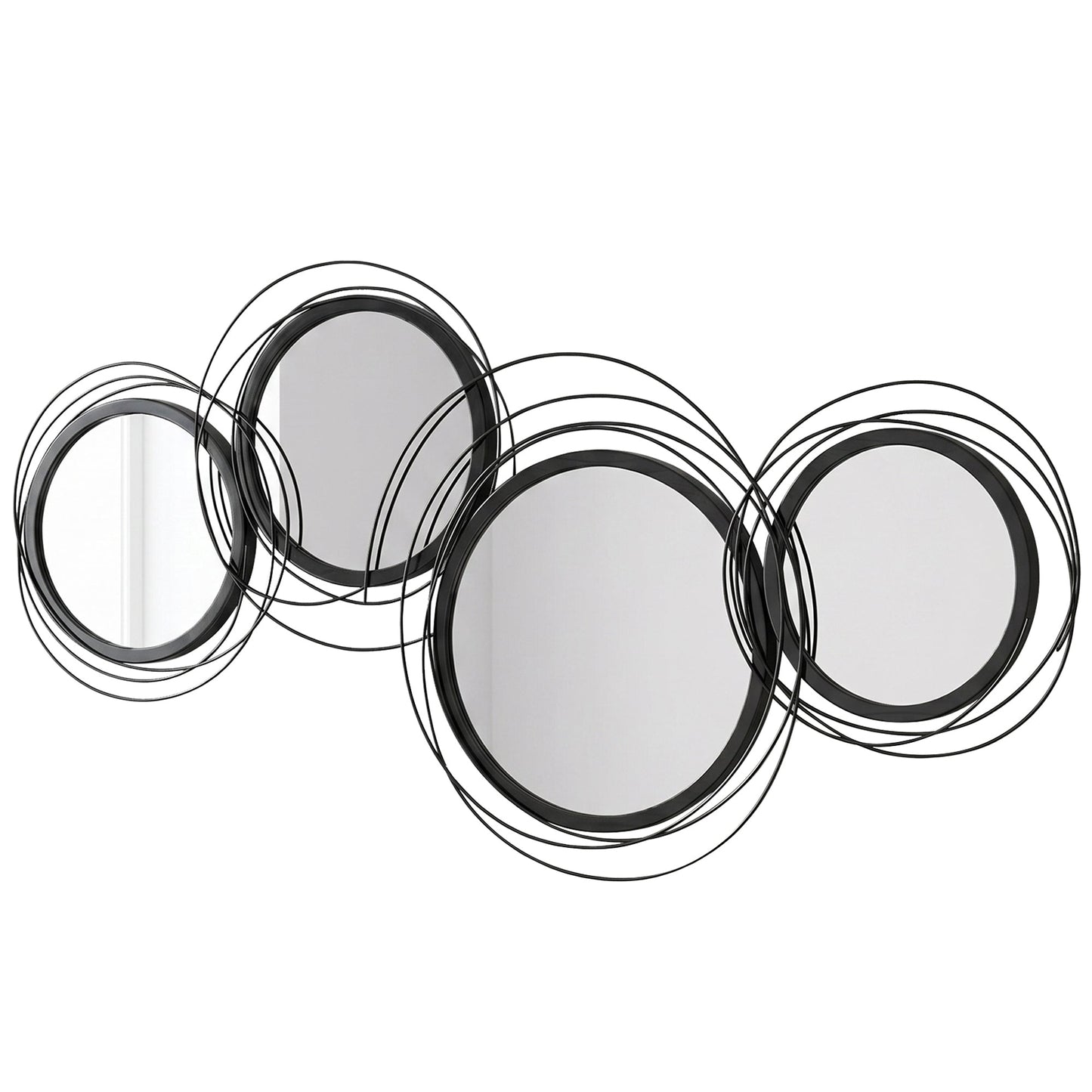 Metal Wall Art 56cm Modern Decorative Mirror Decor Hanging Home Wall Sculptures for Living Room Bedroom Dining Room, Black