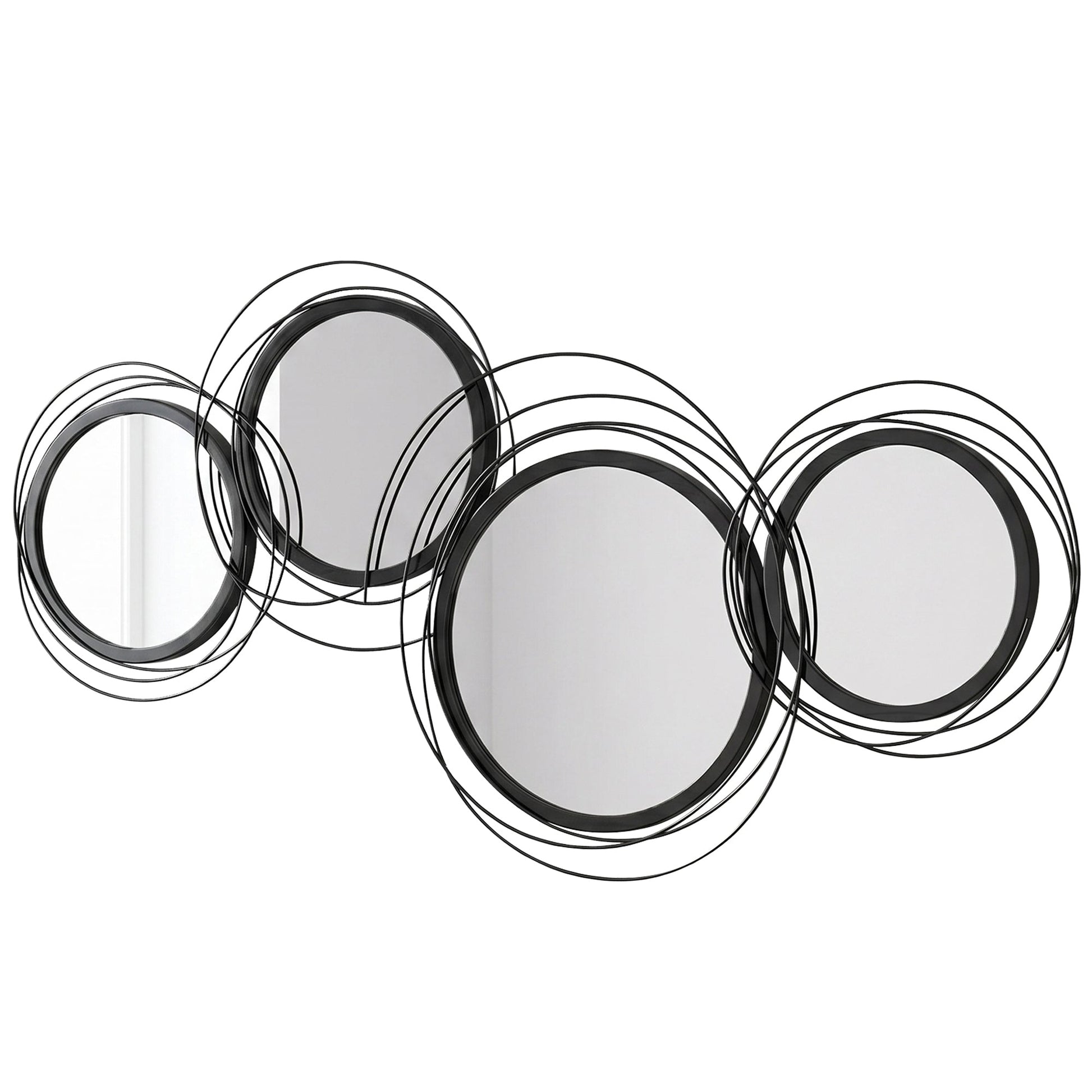Metal Wall Art 56cm Modern Decorative Mirror Decor Hanging Home Wall Sculptures for Living Room Bedroom Dining Room, Black