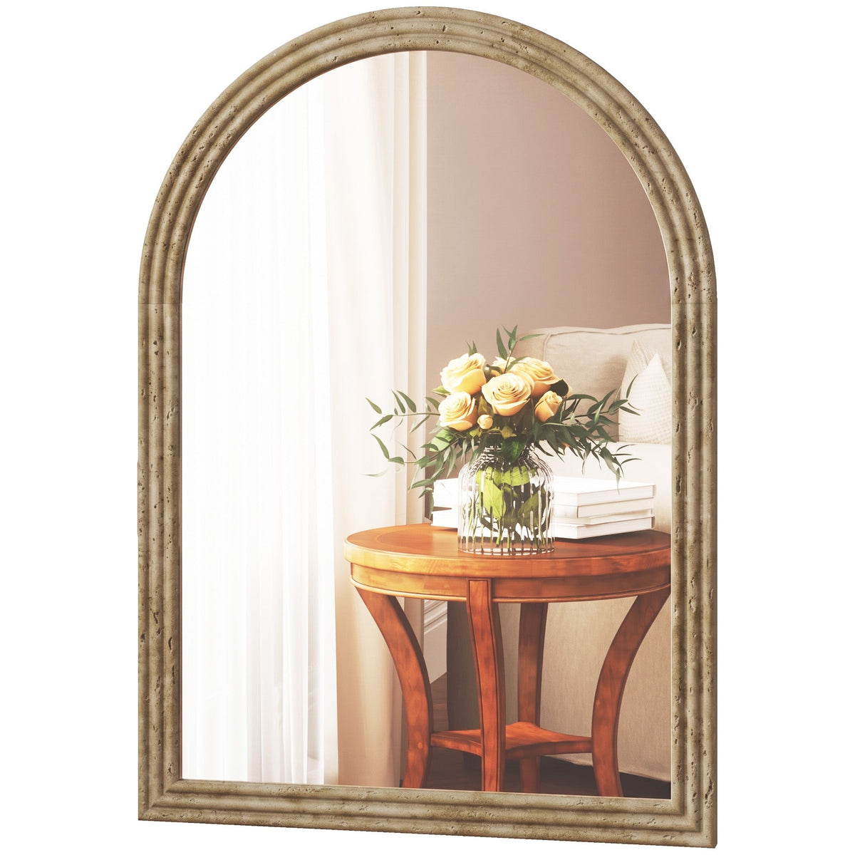 Arched Wall Mirror with Grooved Edge, Modern Wall-Mounted Mirror for Living Room, Entryway, Bedroom, Hallway, 50 x 2 x 70 cm, Brown