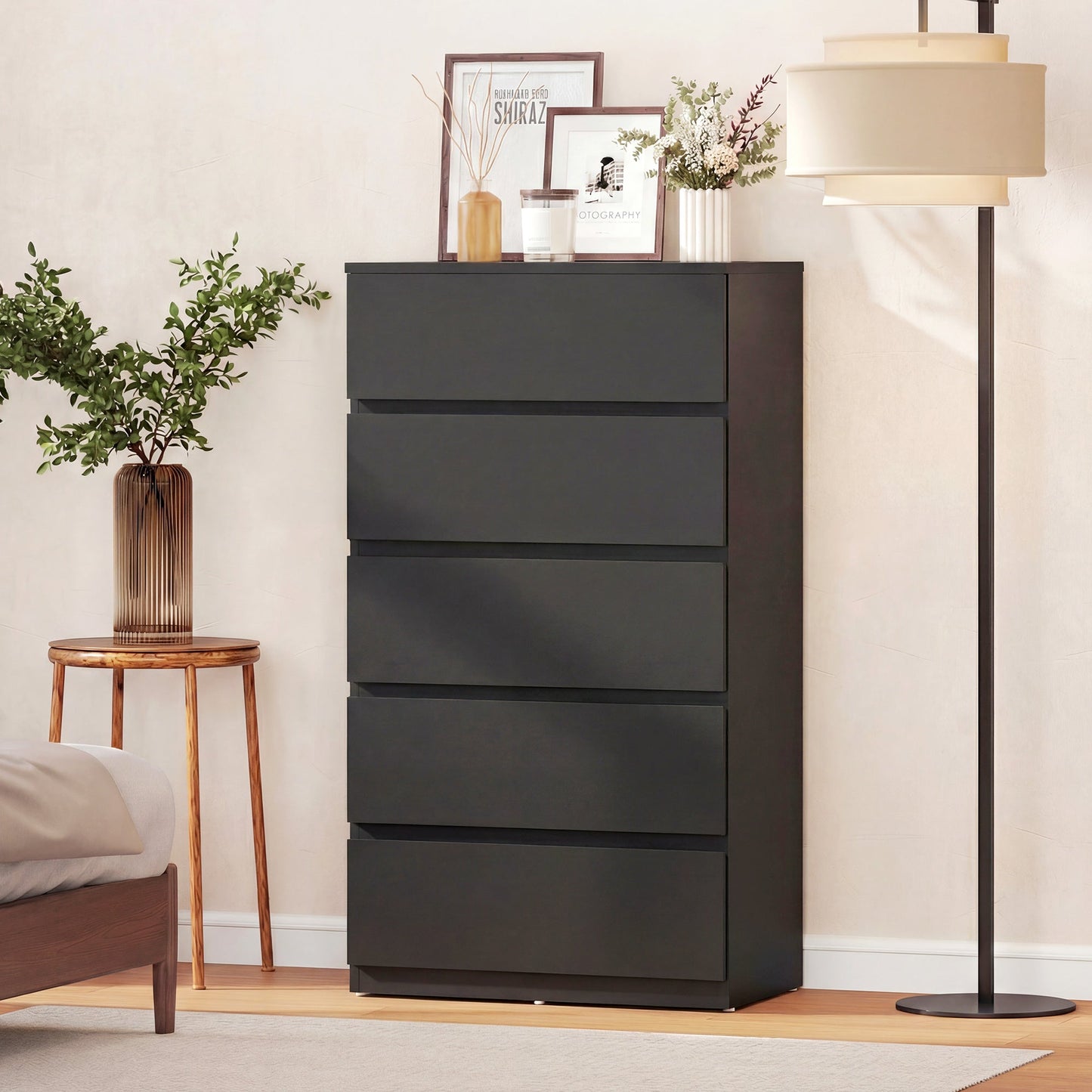 Chest of Drawers, 5 Drawers Storage Cabinet Floor Tower Cupboard for Bedroom Living Room, Black