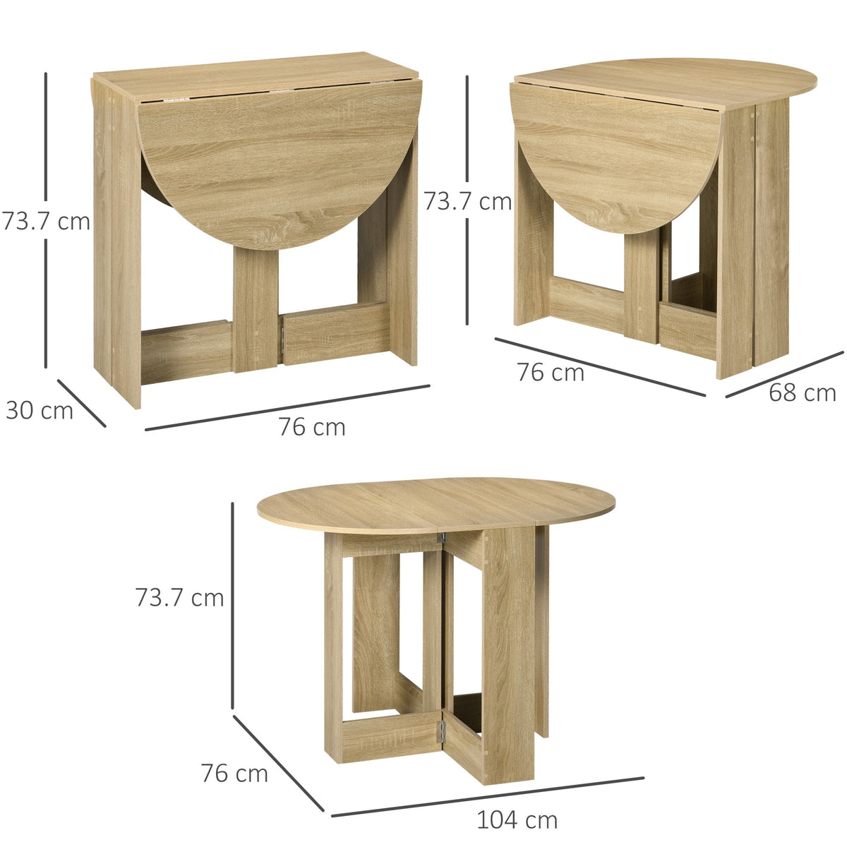 HOMCOM Folding Dining Table, Space-saving Drop Leaf Table for Small Space, Kitchen, Dining Room, Oak