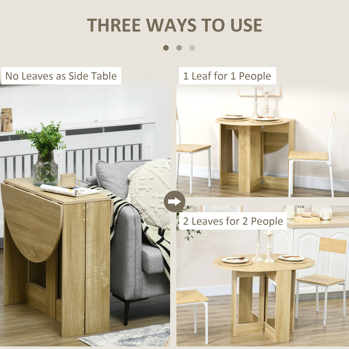 HOMCOM Folding Dining Table, Space-saving Drop Leaf Table for Small Space, Kitchen, Dining Room, Oak