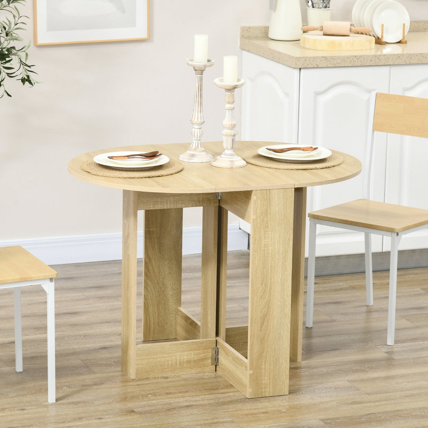 HOMCOM Folding Dining Table, Space-saving Drop Leaf Table for Small Space, Kitchen, Dining Room, Oak