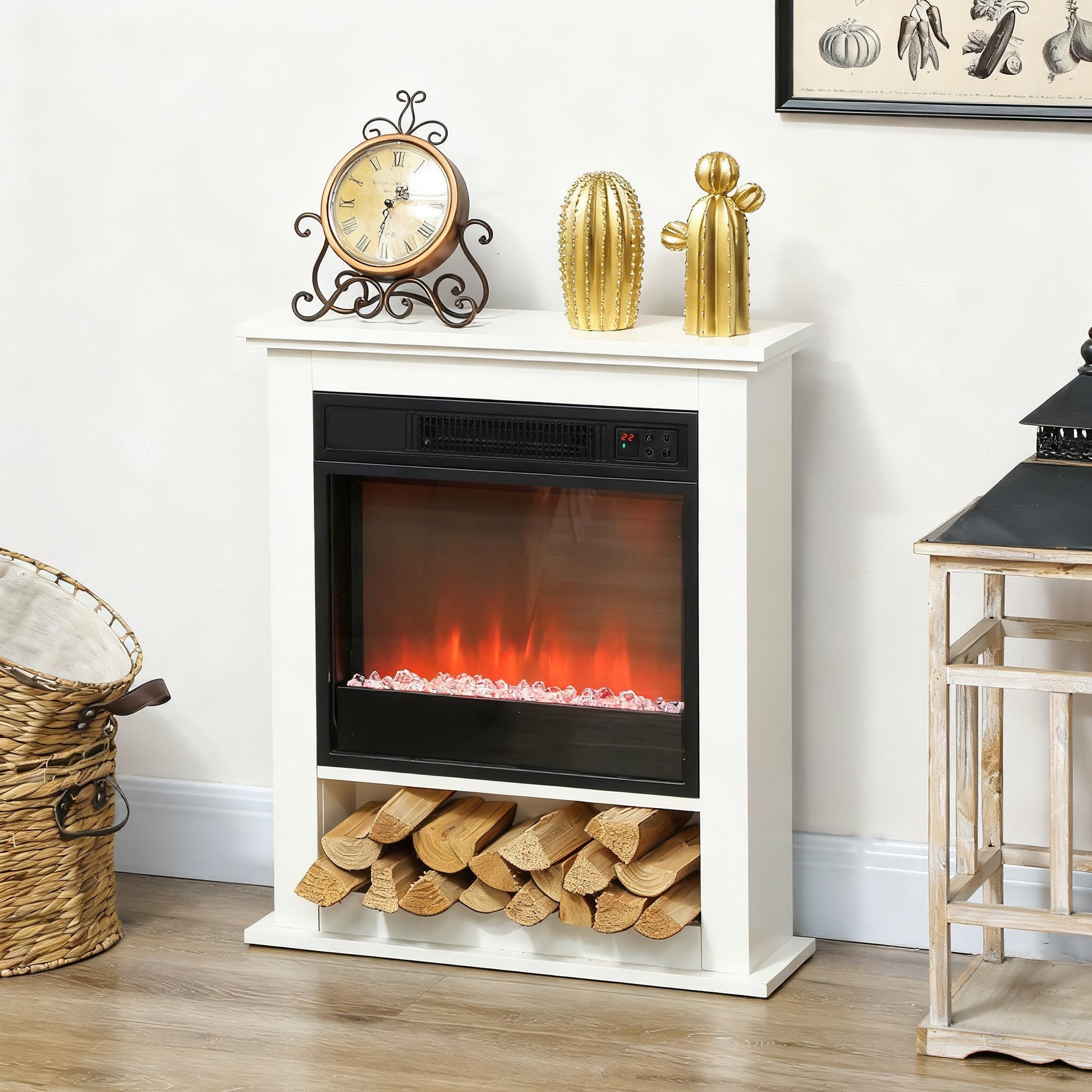 Electric Fireplace with 9 Colours Realistic Flame Effect & 5 Brightness Levels, 1800W Freestanding White Electric Fire and Mantel Reach up to 30㎡ Space with Remote & Timer for Living Room