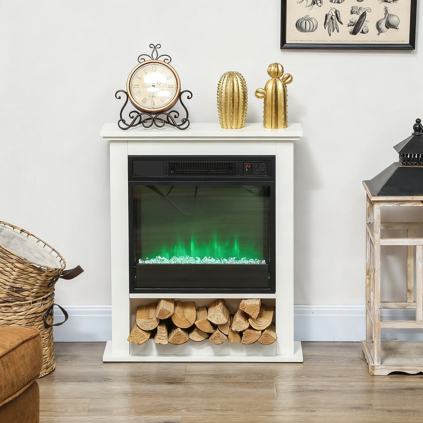 Electric Fireplace with 9 Colours Realistic Flame Effect & 5 Brightness Levels, 1800W Freestanding White Electric Fire and Mantel Reach up to 30㎡ Space with Remote & Timer for Living Room