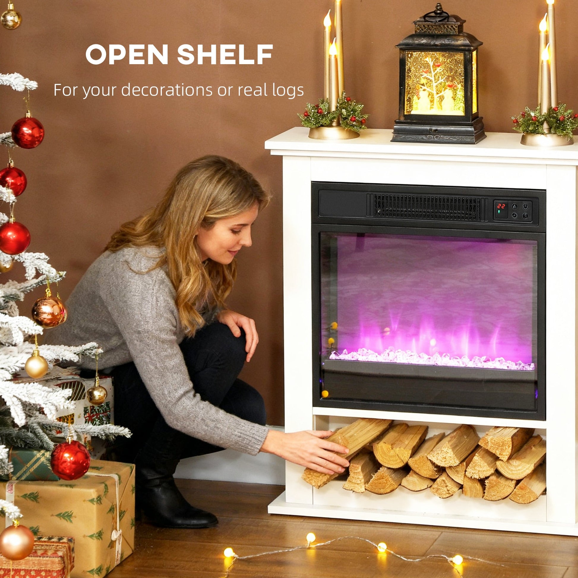 Electric Fireplace with 9 Colours Realistic Flame Effect & 5 Brightness Levels, 1800W Freestanding White Electric Fire and Mantel Reach up to 30㎡ Space with Remote & Timer for Living Room