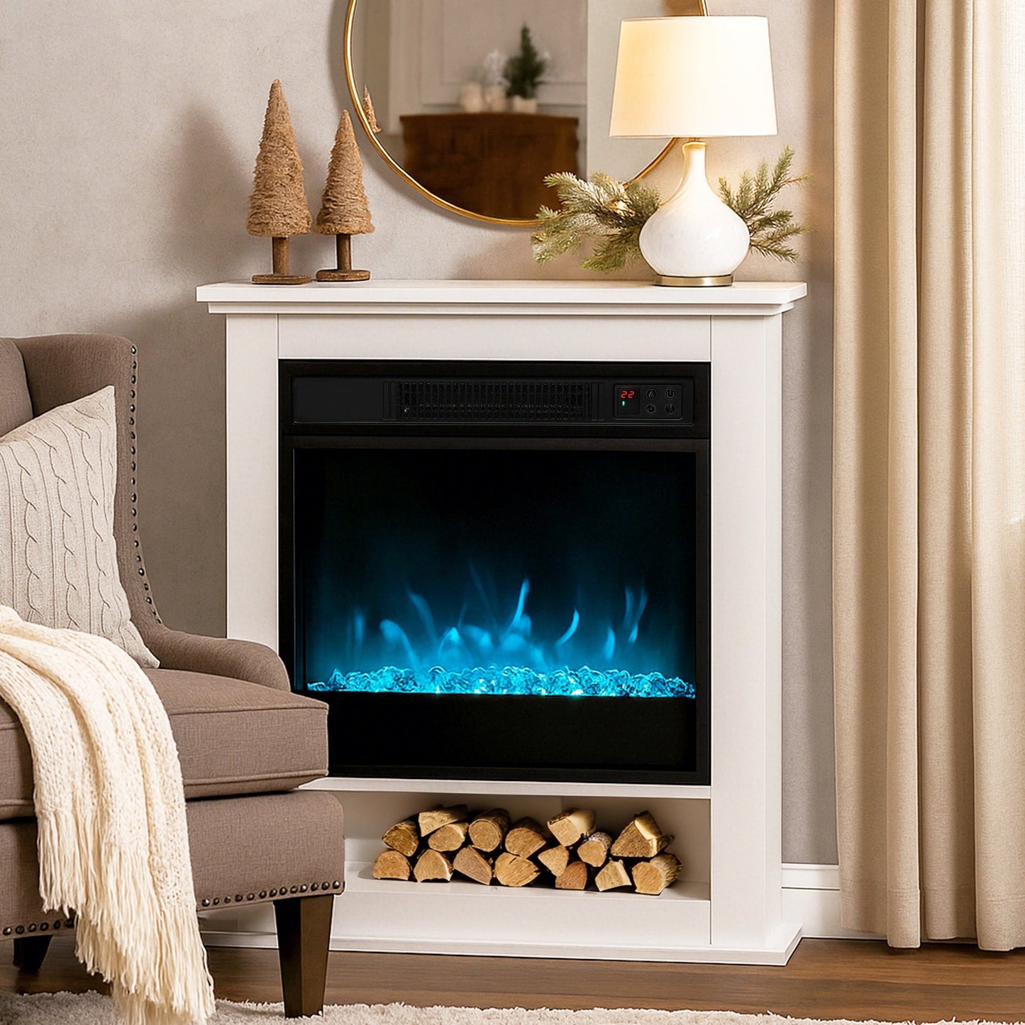 Electric Fireplace with 9 Colours Realistic Flame Effect & 5 Brightness Levels, 1800W Freestanding White Electric Fire and Mantel Reach up to 30㎡ Space with Remote & Timer for Living Room