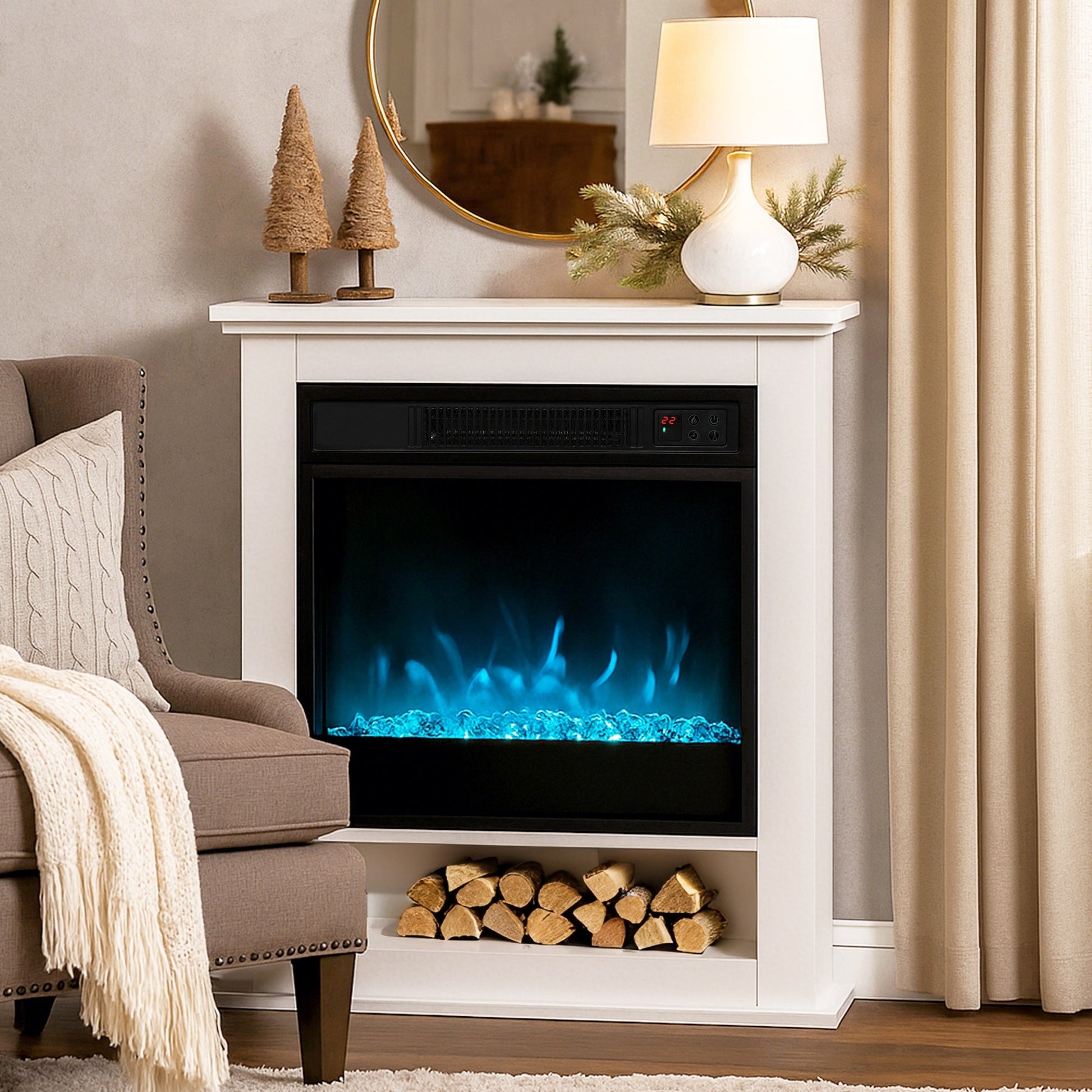 Electric Fireplace with 9 Colours Realistic Flame Effect & 5 Brightness Levels, 1800W Freestanding White Electric Fire and Mantel Reach up to 30㎡ Space with Remote & Timer for Living Room