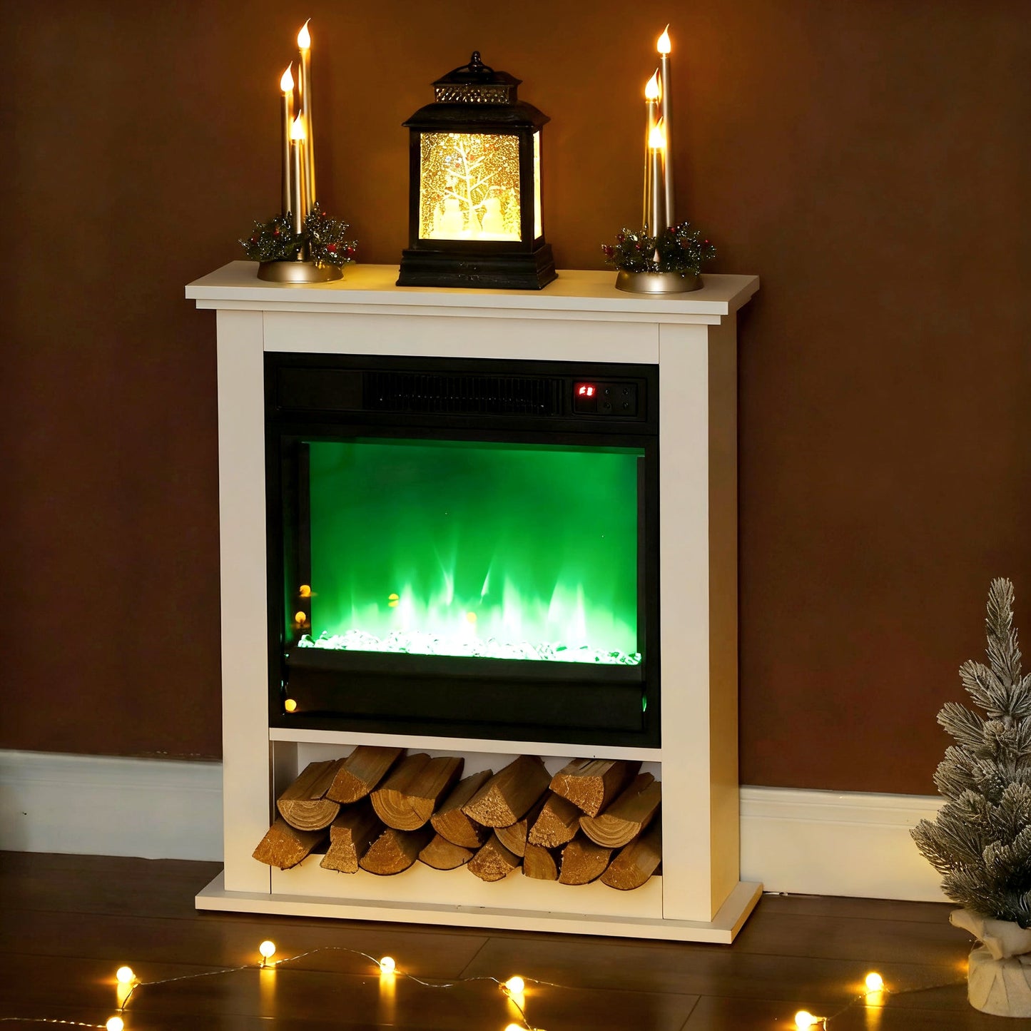 Electric Fireplace with 9 Colours Realistic Flame Effect & 5 Brightness Levels, 1800W Freestanding White Electric Fire and Mantel Reach up to 30㎡ Space with Remote & Timer for Living Room