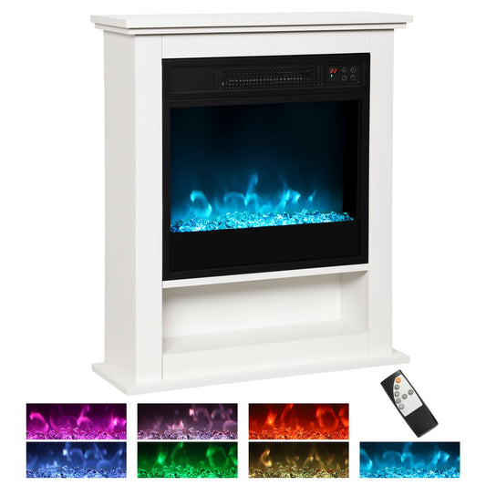 Electric Fireplace with 9 Colours Realistic Flame Effect & 5 Brightness Levels, 1800W Freestanding White Electric Fire and Mantel Reach up to 30㎡ Space with Remote & Timer for Living Room