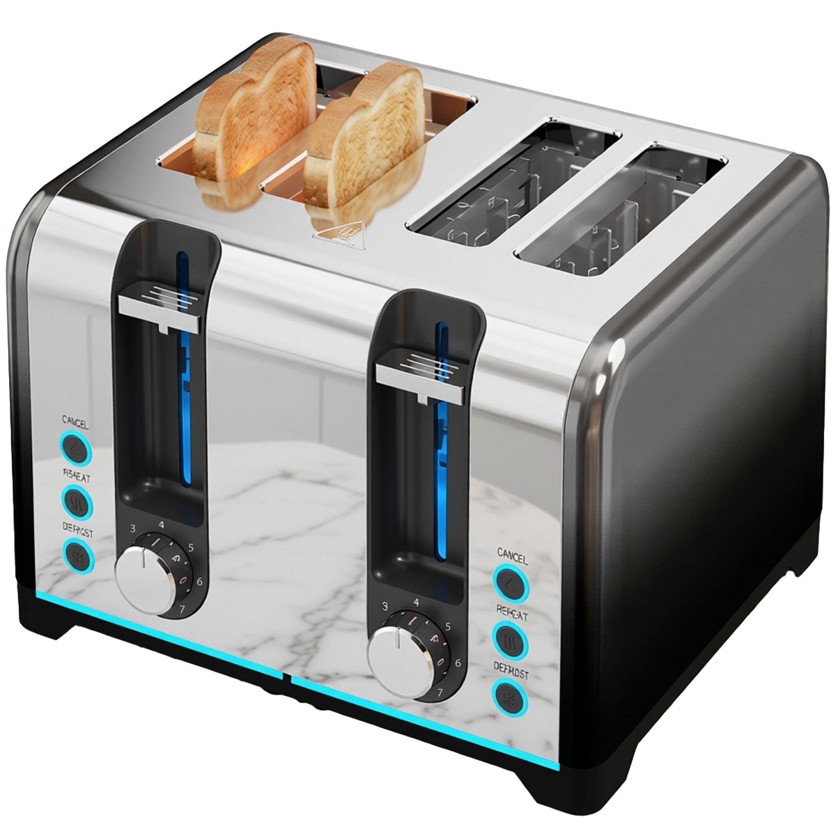 4 Slice Toaster with 7 Browning Levels, Reheat, Defrost and Cancel Functions, Self-Centring Slots, Auto Shut-Off, Removable Crumb Tray, 1860W, Black