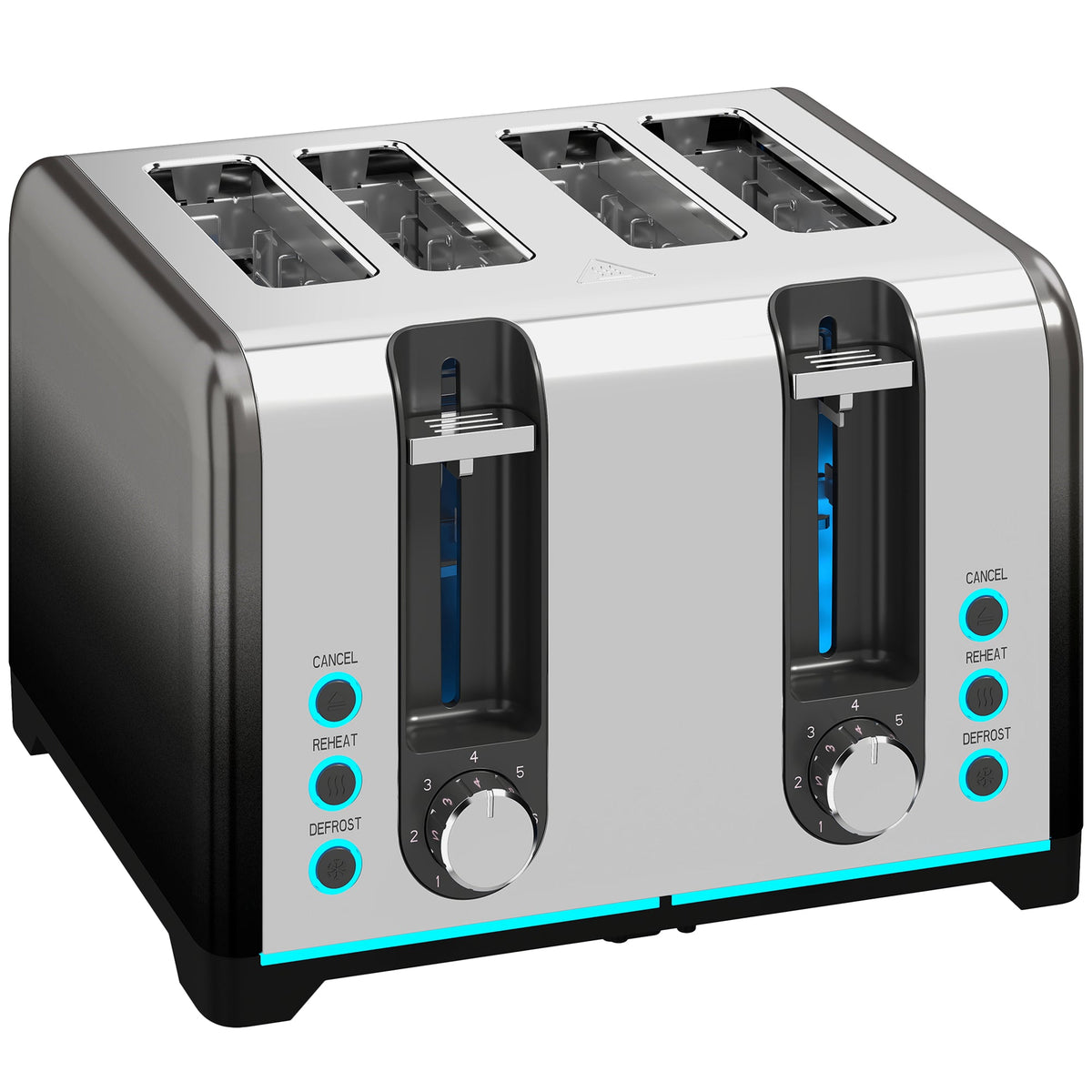 4 Slice Toaster with 7 Browning Levels, Reheat, Defrost and Cancel Functions, Self-Centring Slots, Auto Shut-Off, Removable Crumb Tray, 1860W, Black