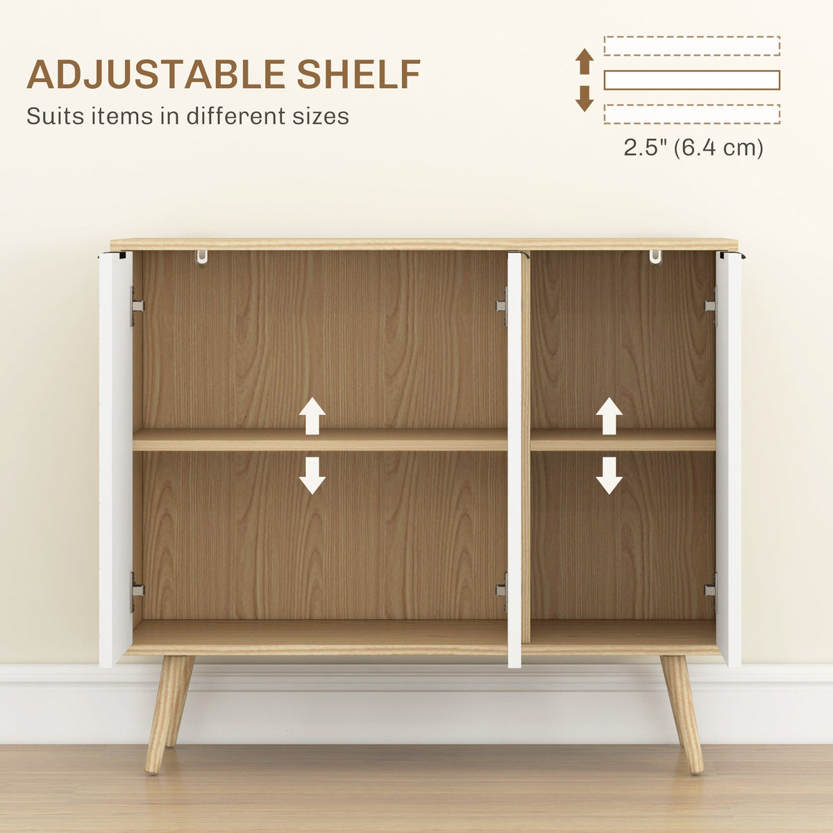 Modern Sideboard Buffet Cabinet, 91.5 cm Kitchen Storage Cabinet with 3 Doors and 2 Adjustable Shelves for Kitchen, Dining Room, Living Room, White