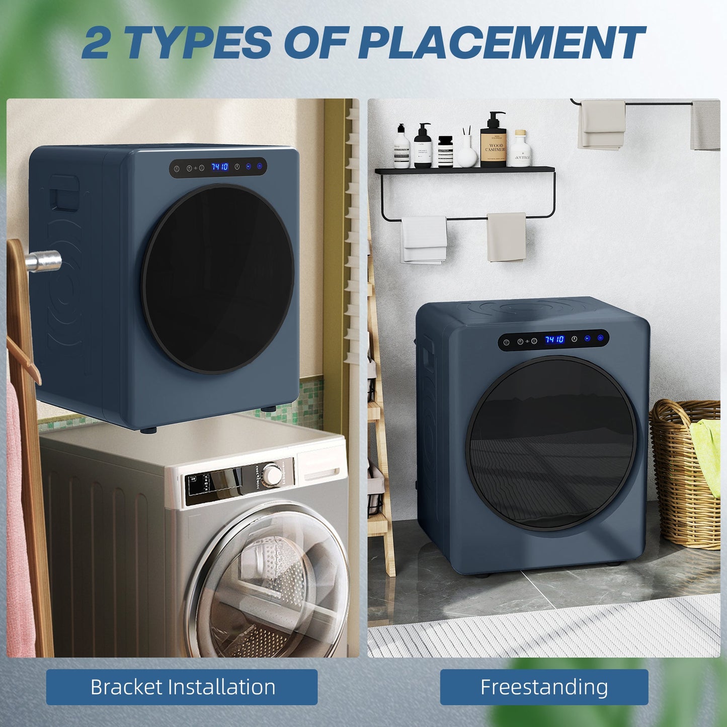 5kg Vented Tumble Dryer, 1000W Compact Freestanding Front Tumble Dryer with Stainless Steel Tub, Timer, 6 Heat Settings, Small Portable Clothes Drying Machine, Blue