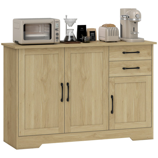 Sideboard with Soft-Close Doors, Modern Storage Cabinet, Kitchen Cupboard with 2 Drawers, Adjustable Shelf and 3 Doors for Dining Room, Living Room, Natural Wood Finish