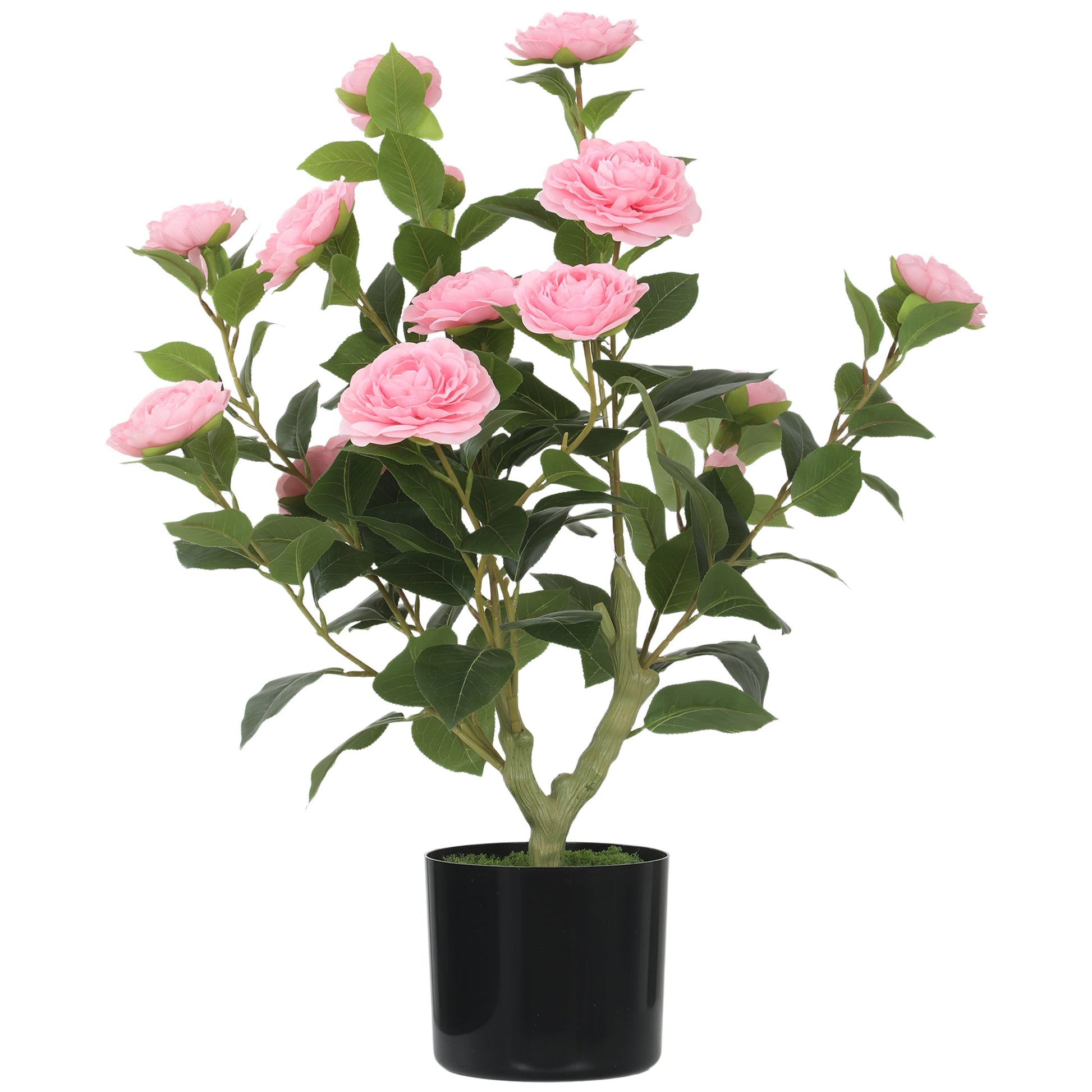 65cm Artificial Camellia Flower Plant in Pot, Realistic Silk Flowers with 116 Lush Leaves & Moss Effect, Faux Tree for Outdoor Indoor Garden Porch Decor, Pink