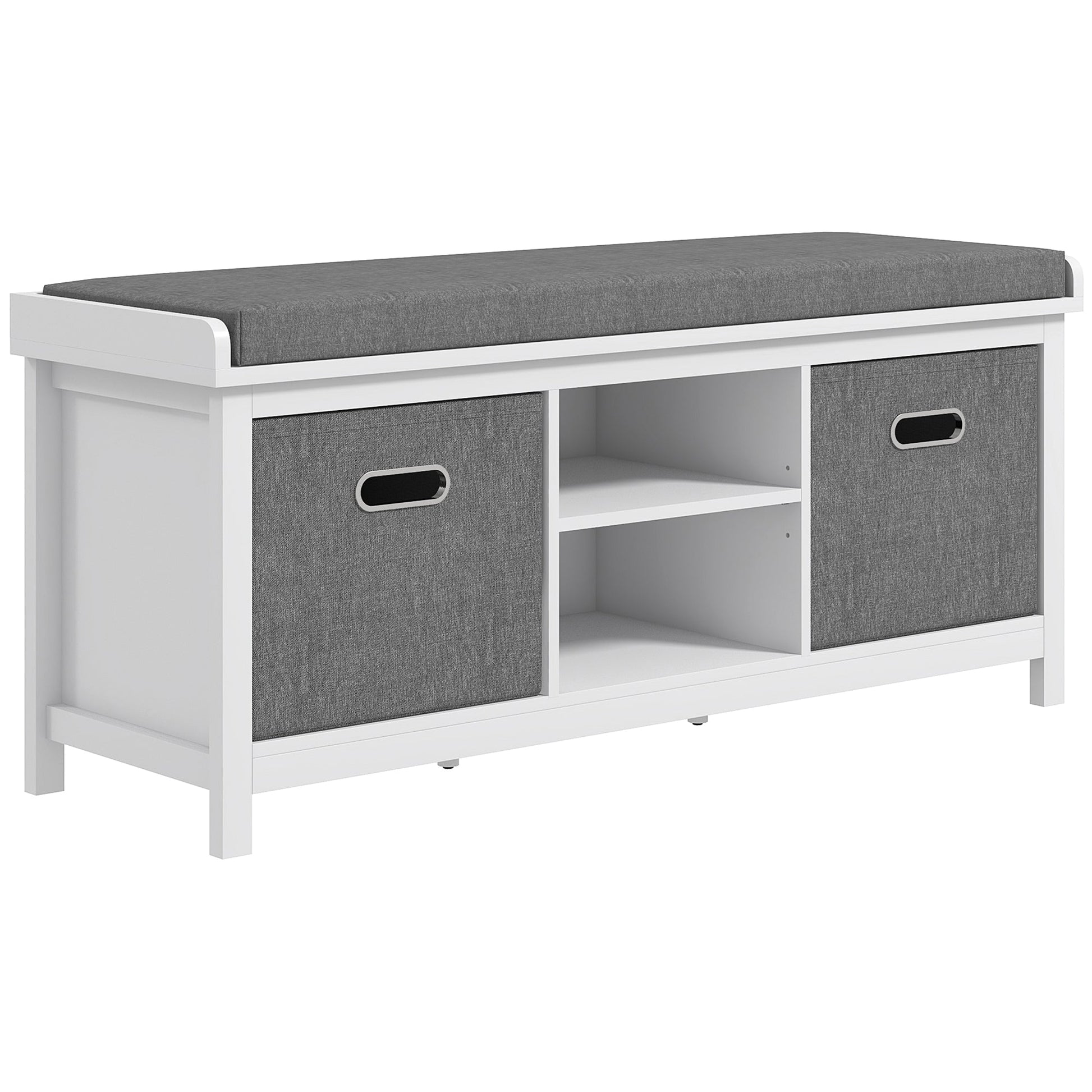 HOMCOM Shoe Bench with Seat, Shoe Storage Bench with Cushion, 2 Drawers and Adjustable Shelf for Entryway, Hallway, Living Room, Bedroom, White