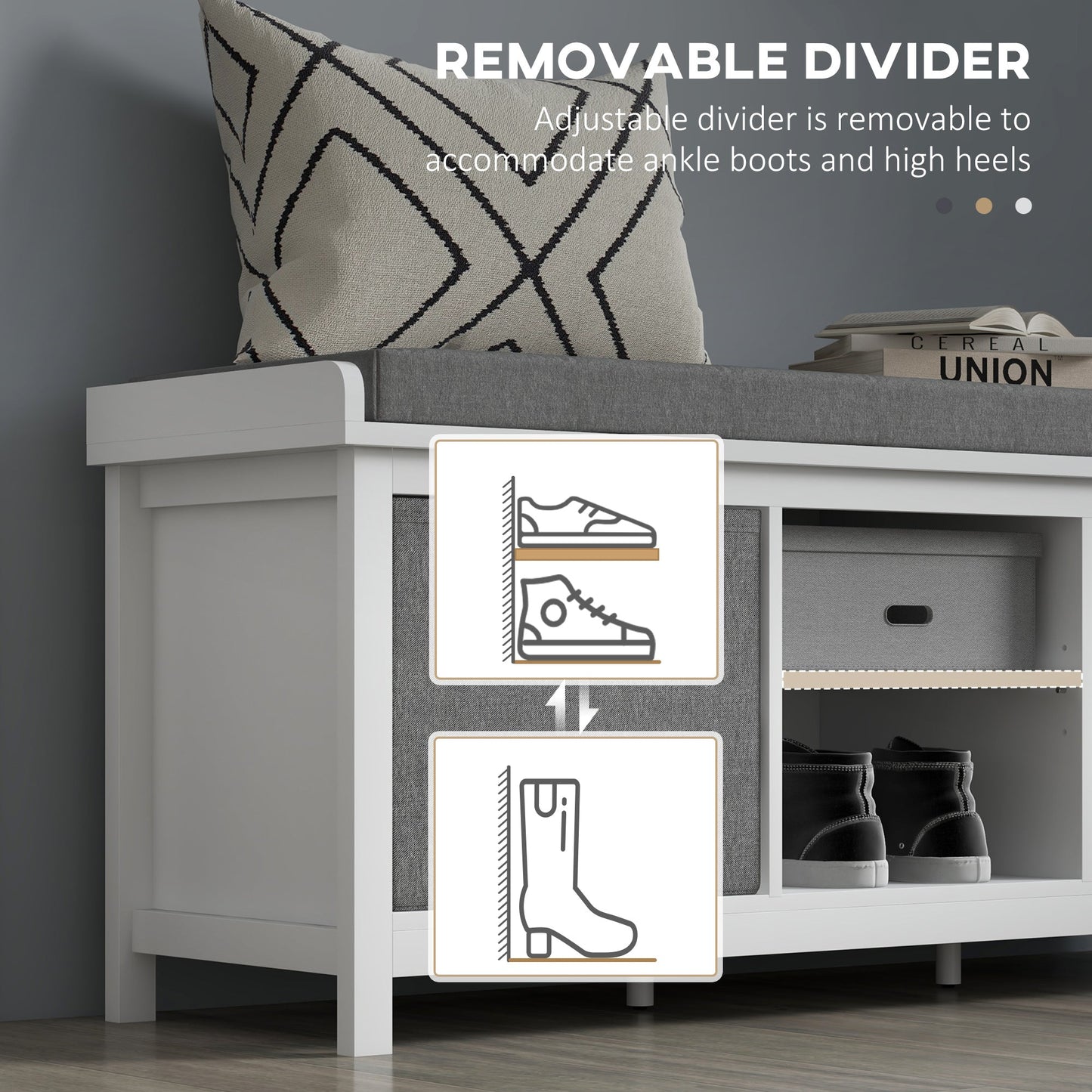 HOMCOM Shoe Bench with Seat, Shoe Storage Bench with Cushion, 2 Drawers and Adjustable Shelf for Entryway, Hallway, Living Room, Bedroom, White
