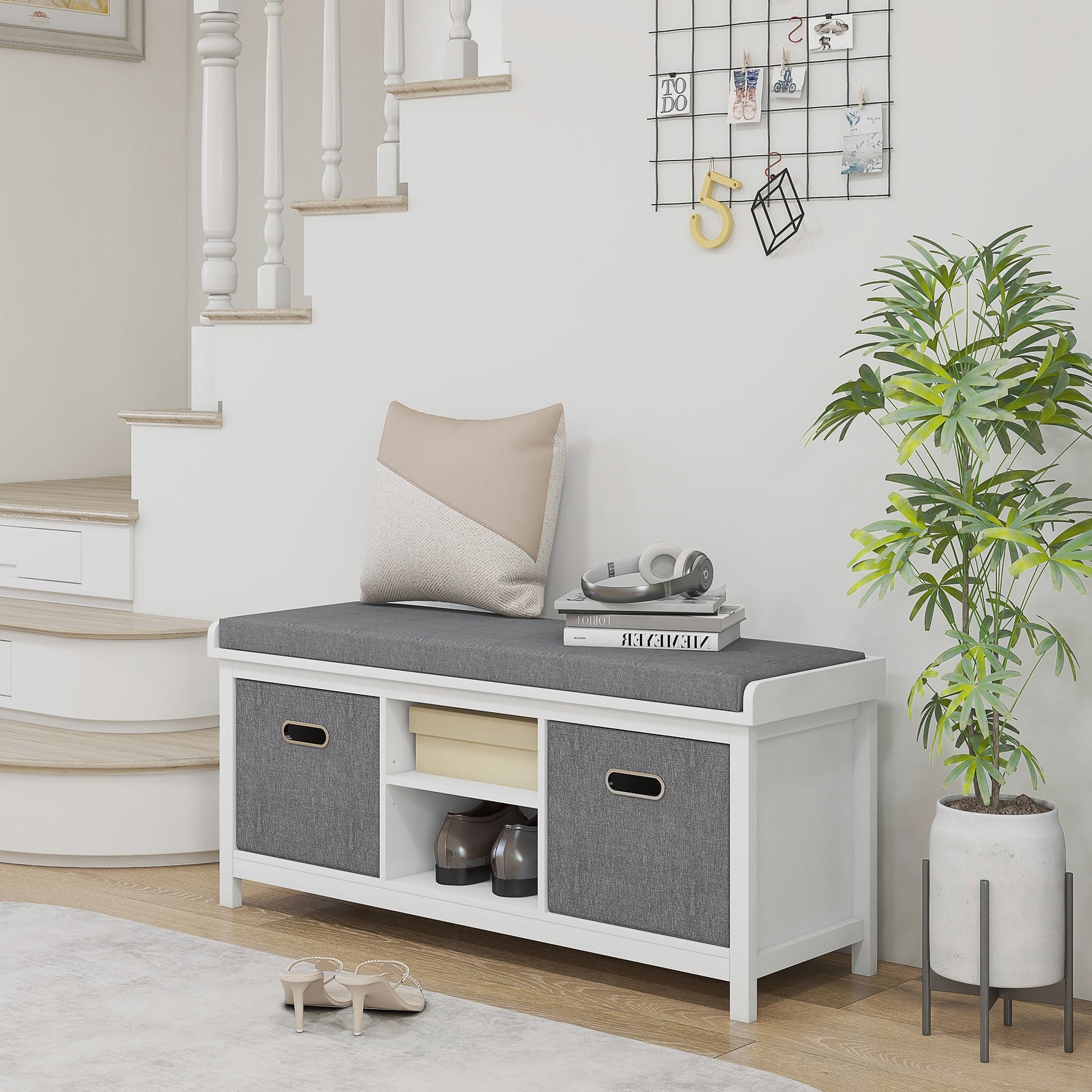 HOMCOM Shoe Bench with Seat, Shoe Storage Bench with Cushion, 2 Drawers and Adjustable Shelf for Entryway, Hallway, Living Room, Bedroom, White