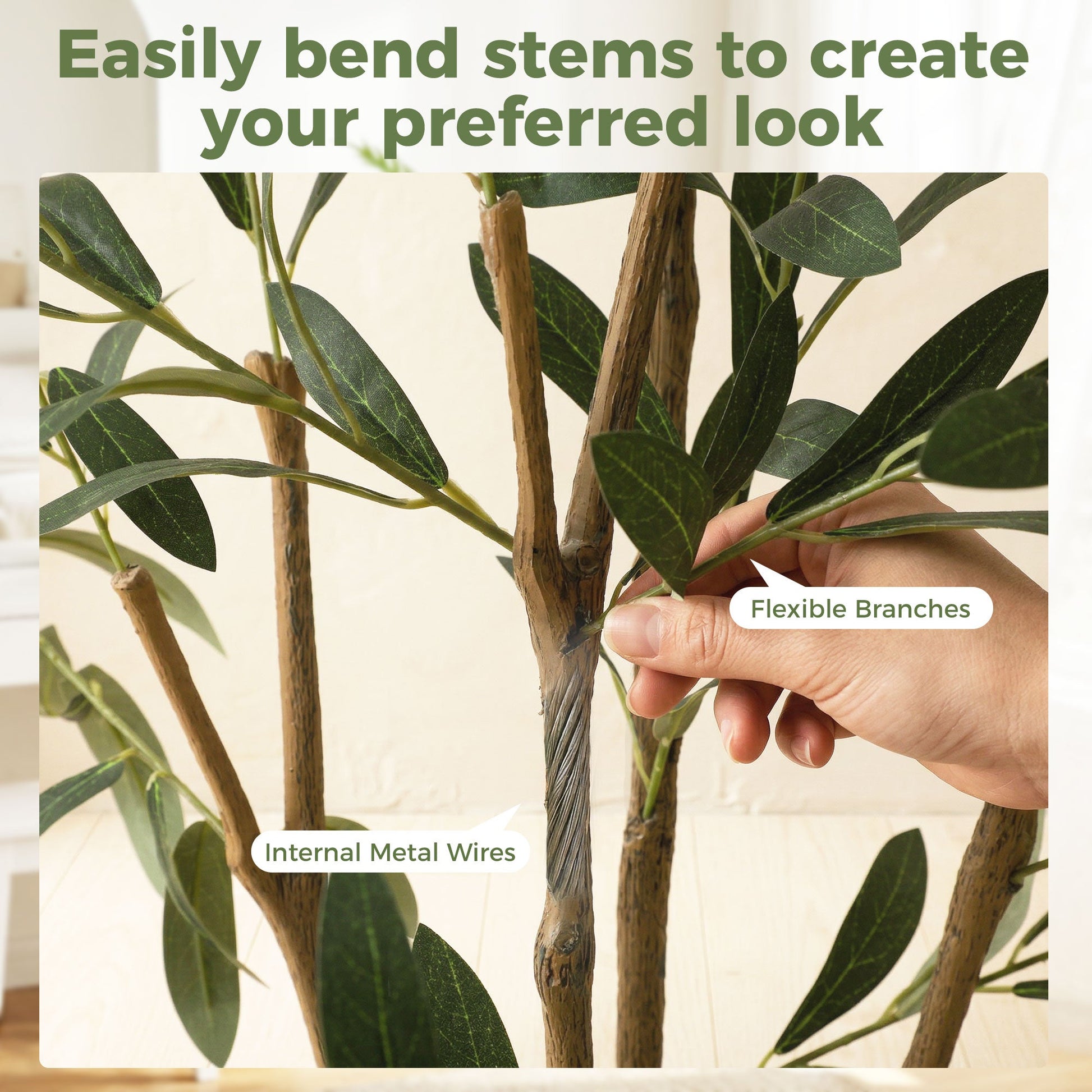 148 cm Decorative Artificial Plant, Silk Olive Tree with 553 Leaves in Cement Pot, Fake Plant for Home, Office, Living Room, Indoor Decor