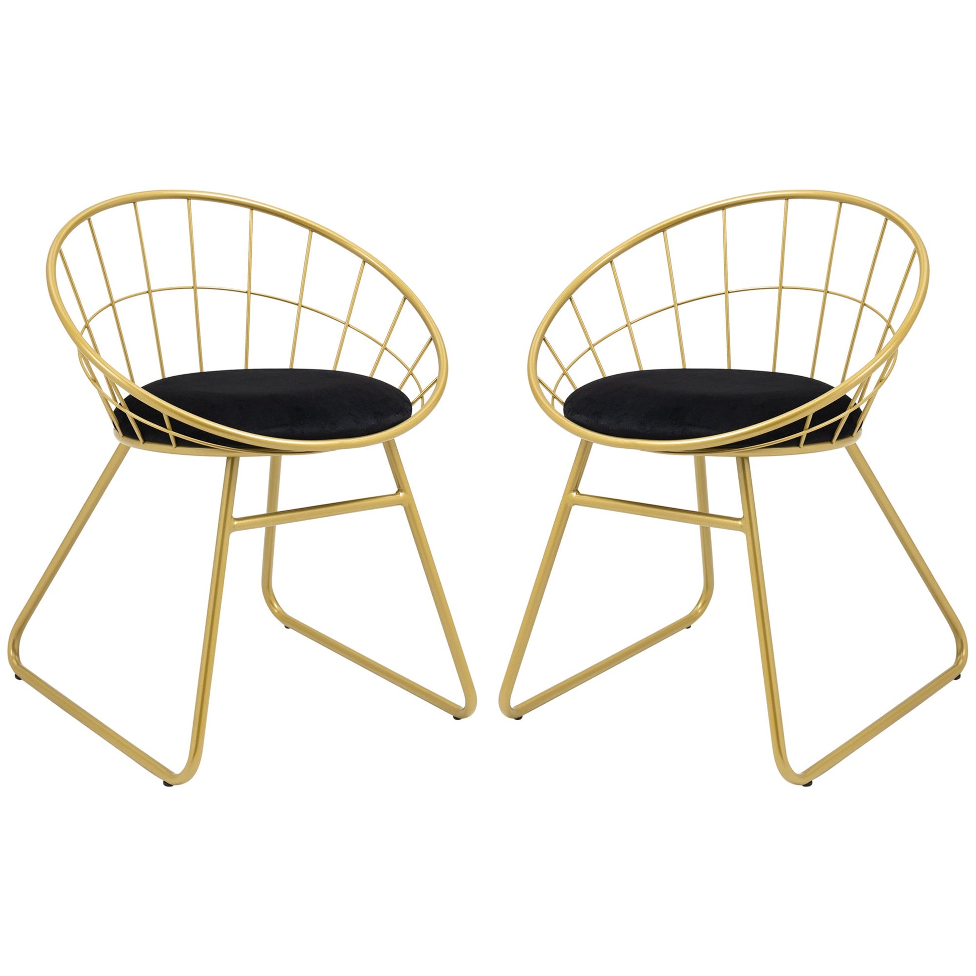 HOMCOM Modern Dining Chairs Set of 2, Metal Wire Kitchen Chair with Velvet-feel Cushion, Round Back and Steel Frame for Living Room, Bedroom, Gold