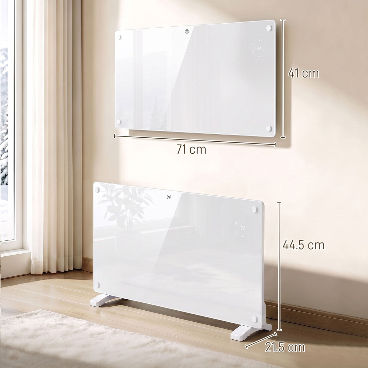 1500W Smart Glass Panel Heater Wall Mounted & Freestanding, Wifi Enabled, Works With Alexa & Google Home, Electric Heater with Weekly Timer, Open Window & Anti-Frost Mode, Thermostat, White