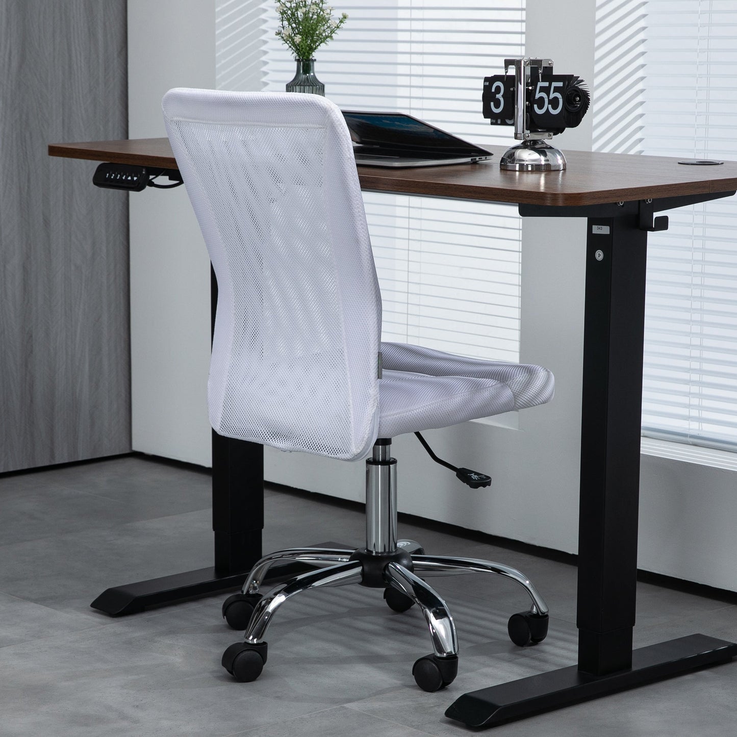 Vinsetto Office Chair, Armless Desk Chair, Adjustable Computer Swivel Chair with Rolling Wheels and Mesh Back for Home Work Study, White