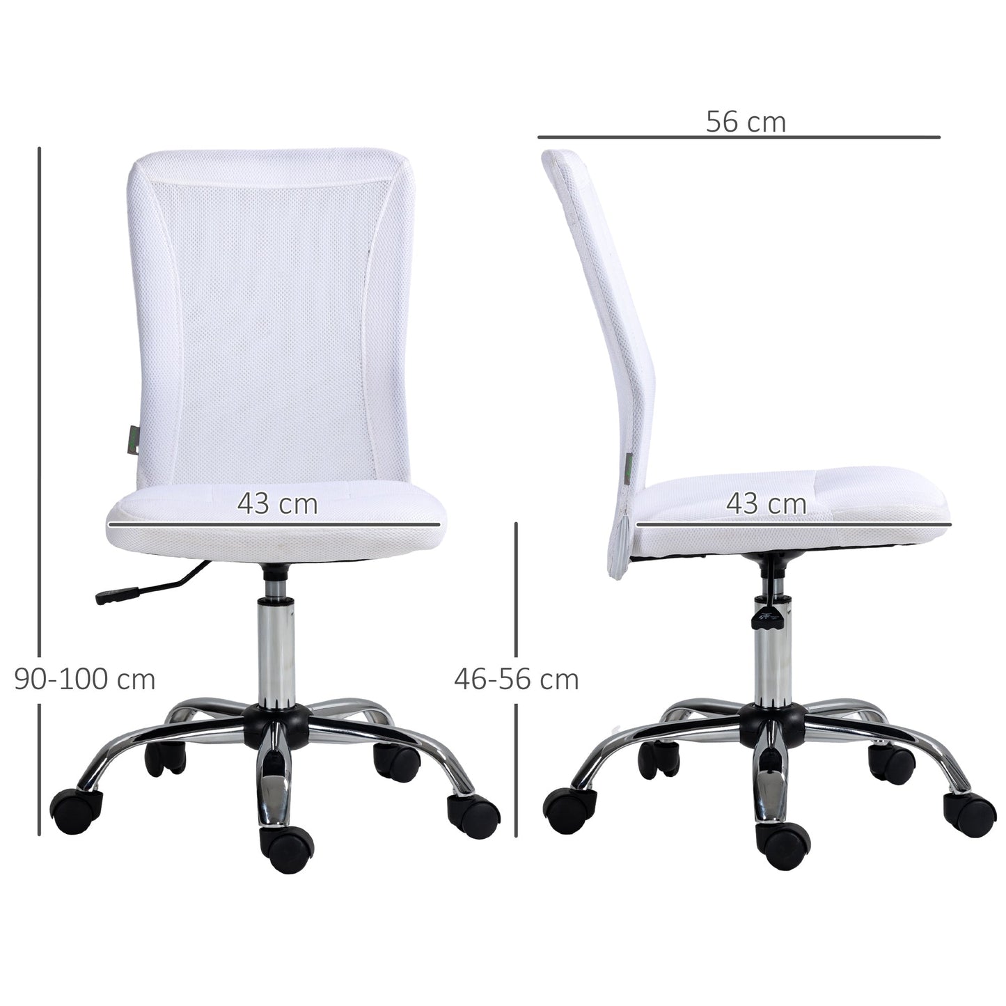 Vinsetto Office Chair, Armless Desk Chair, Adjustable Computer Swivel Chair with Rolling Wheels and Mesh Back for Home Work Study, White