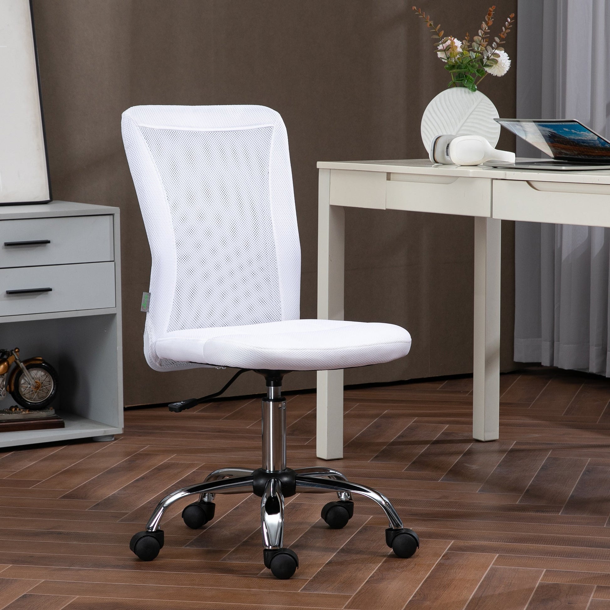 Vinsetto Office Chair, Armless Desk Chair, Adjustable Computer Swivel Chair with Rolling Wheels and Mesh Back for Home Work Study, White