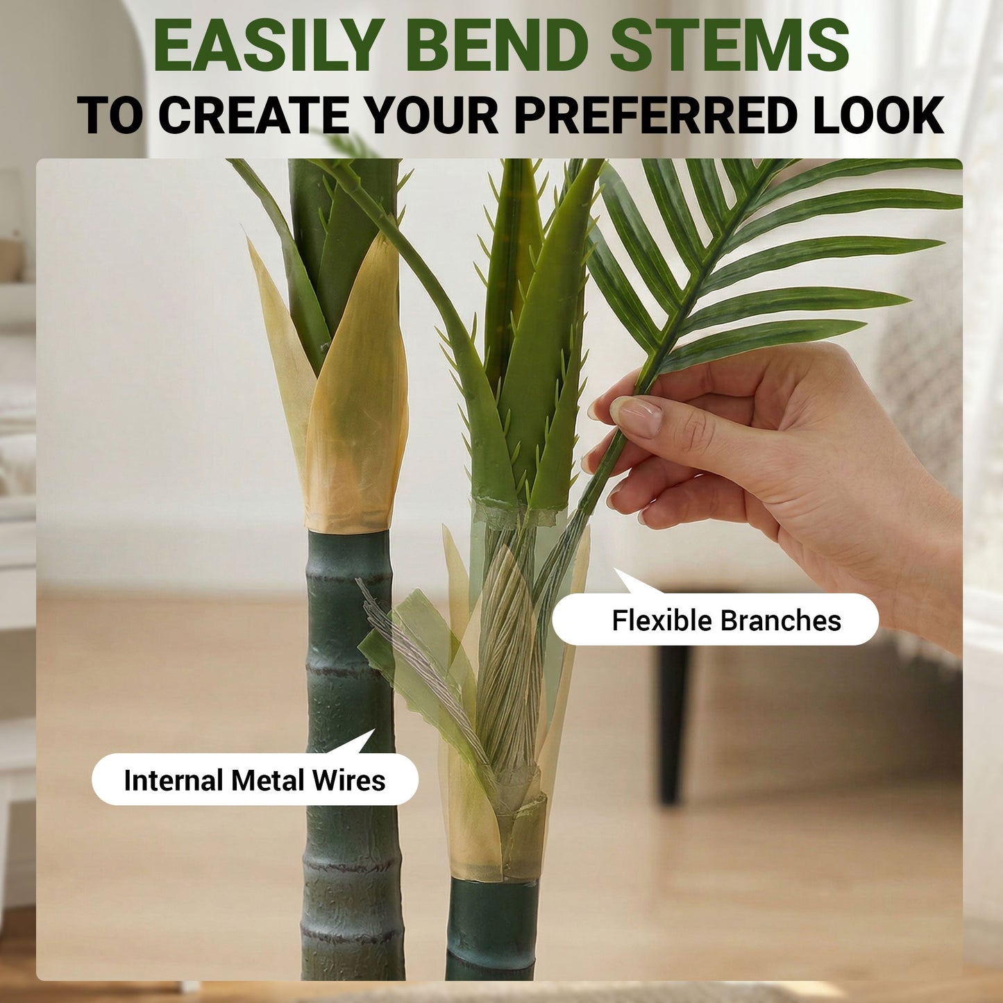 150cm Artificial Palm Tree with 16 PEVA Leaves in Pot, Decorative Artificial Plant with UV-resistant and Moss Effect, Fake Plant for Home Office Decor, Green