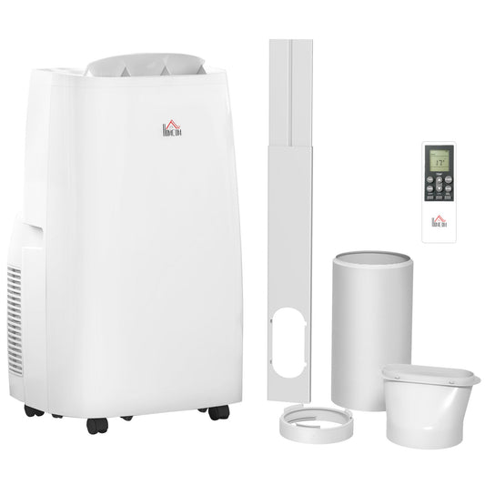 HOMCOM 14000 BTU Portable Air Conditioner, 4 in 1 Dehumidifier Cooling Fan, with Sleep Mode, Remote, LED Display, 24H Timer, Wheels, 40m², Window Venting Kit, A Energy Efficiency, White