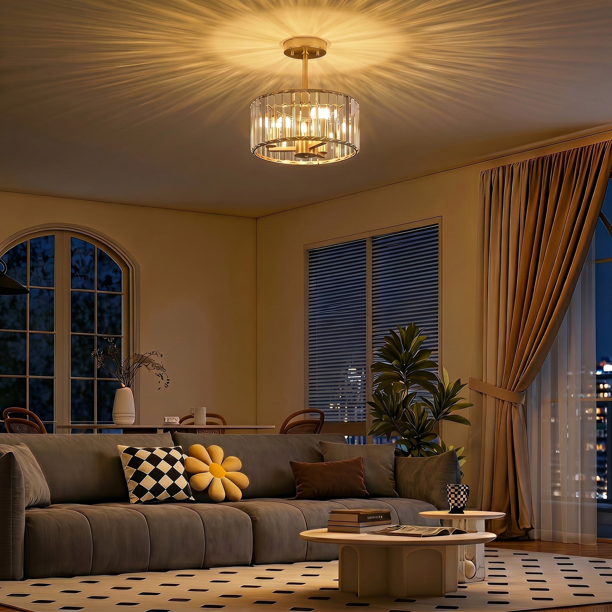 Crystal Ceiling Light Fixture, Semi Flush Mount Modern Crystal Chandelier Ceiling Light for Living Room, Bedroom, Hallway, Dining Room, E14 Base 3-Lights, Bulbs Not Included, Gold Tone