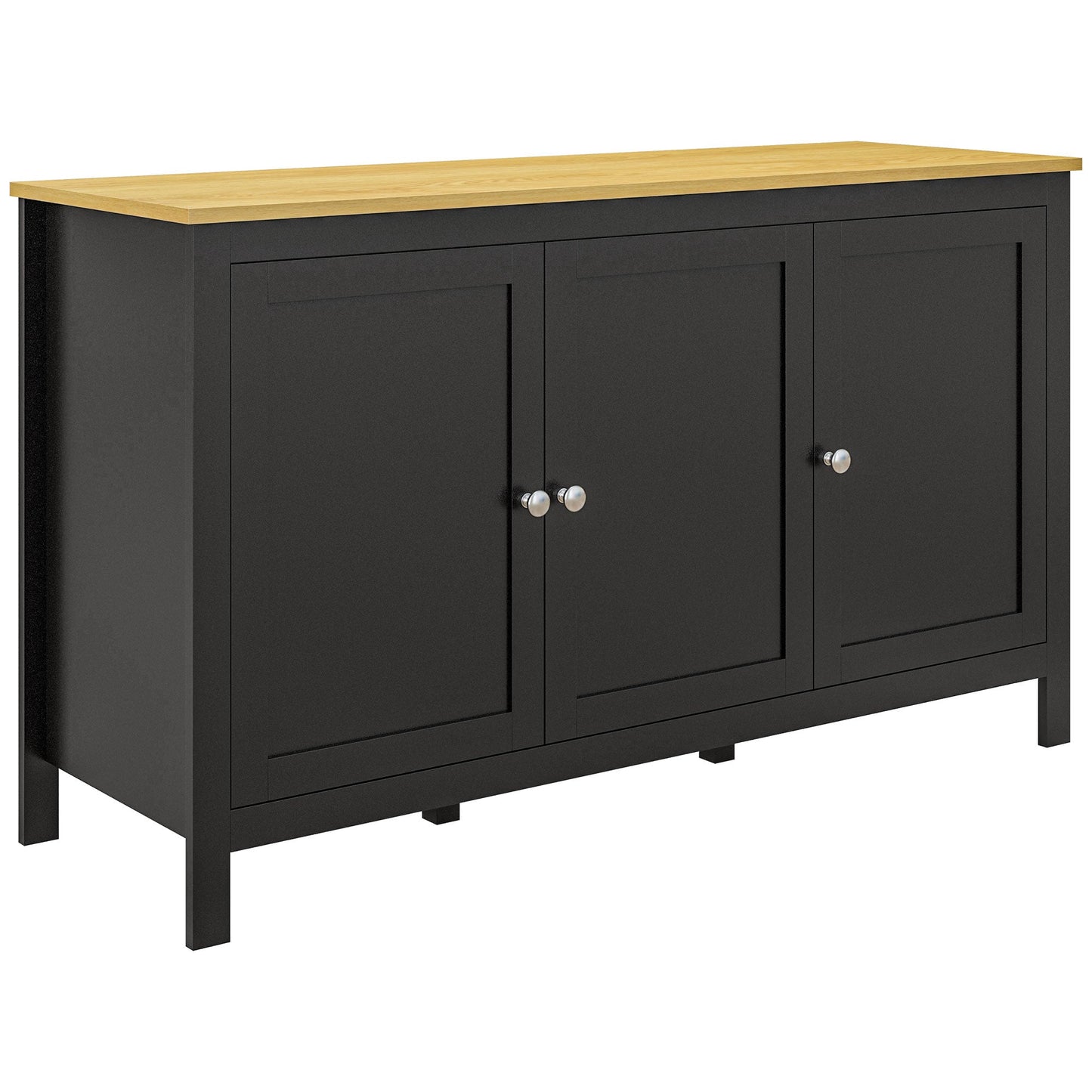 Sideboard Buffet Storage Cabinet, Modern Kitchen Cupboard with 3 Doors and 2 Adjustable Shelves for Dining Room, Living Room, Black