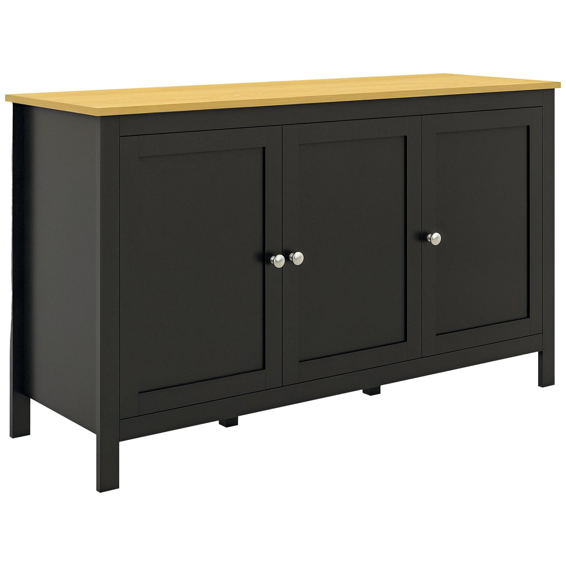 Sideboard Buffet Storage Cabinet, Modern Kitchen Cupboard with 3 Doors and 2 Adjustable Shelves for Dining Room, Living Room, Black
