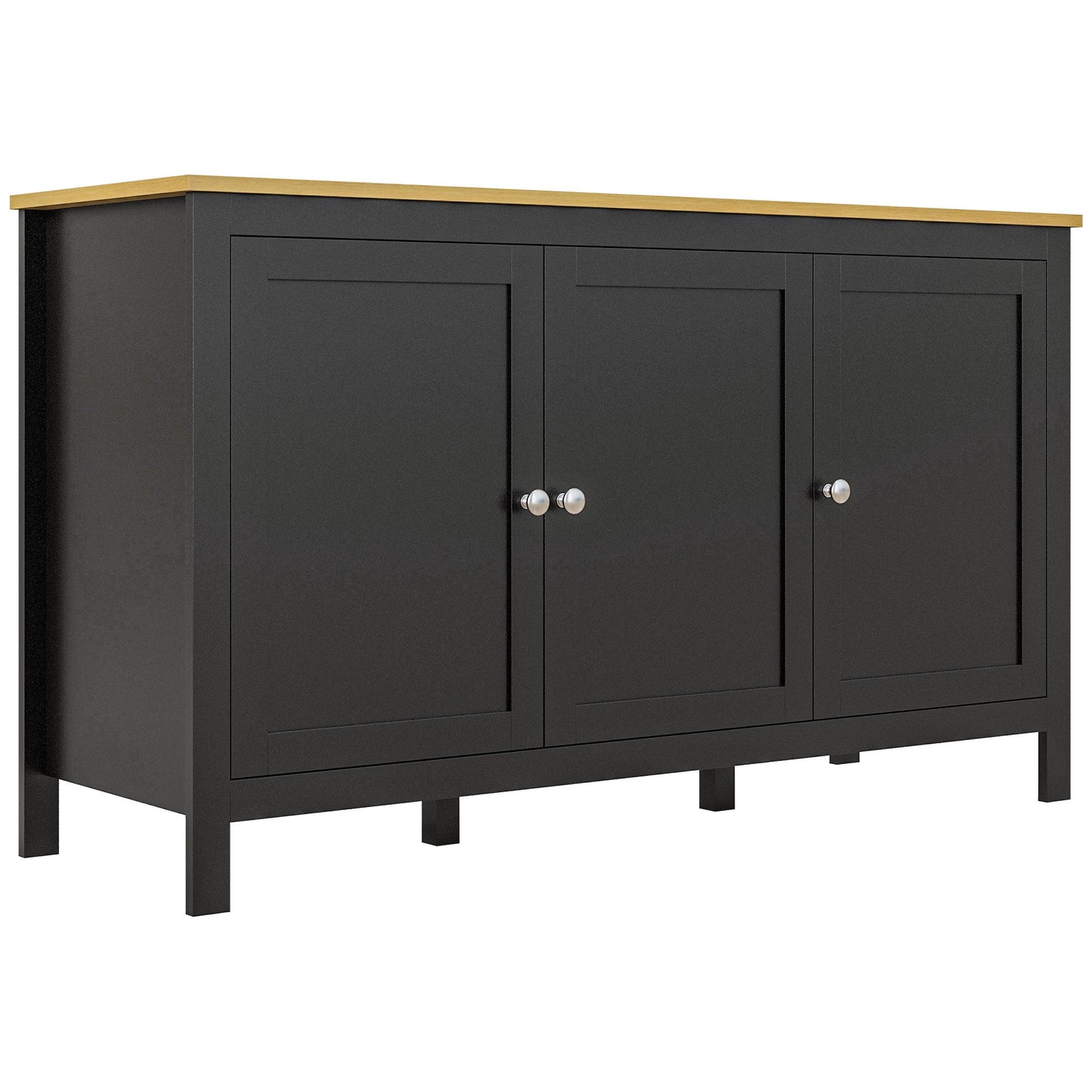 Sideboard Buffet Storage Cabinet, Modern Kitchen Cupboard with 3 Doors and 2 Adjustable Shelves for Dining Room, Living Room, Black