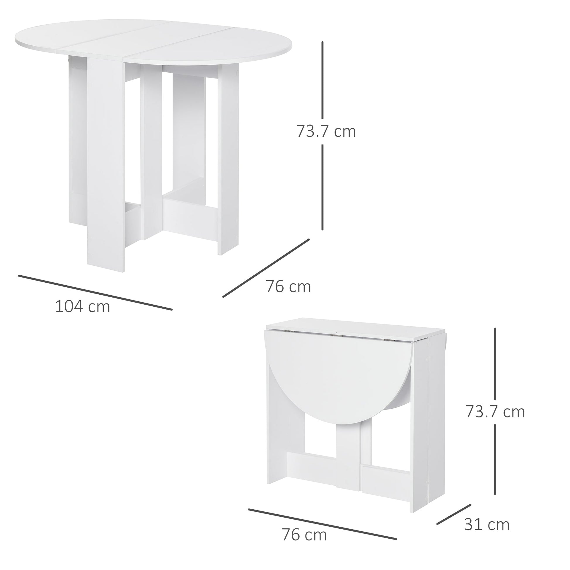 HOMCOM Folding Dining Table, Space-saving Drop Leaf Table for Small Space, Kitchen, Dining Room, White