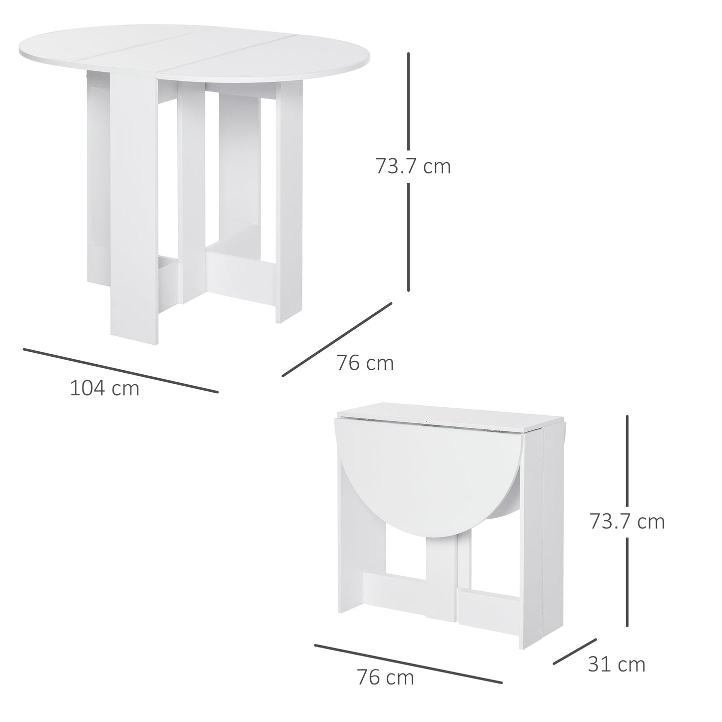 HOMCOM Folding Dining Table, Space-saving Drop Leaf Table for Small Space, Kitchen, Dining Room, White