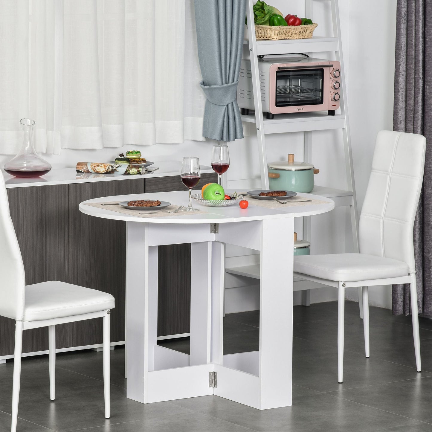 HOMCOM Folding Dining Table, Space-saving Drop Leaf Table for Small Space, Kitchen, Dining Room, White