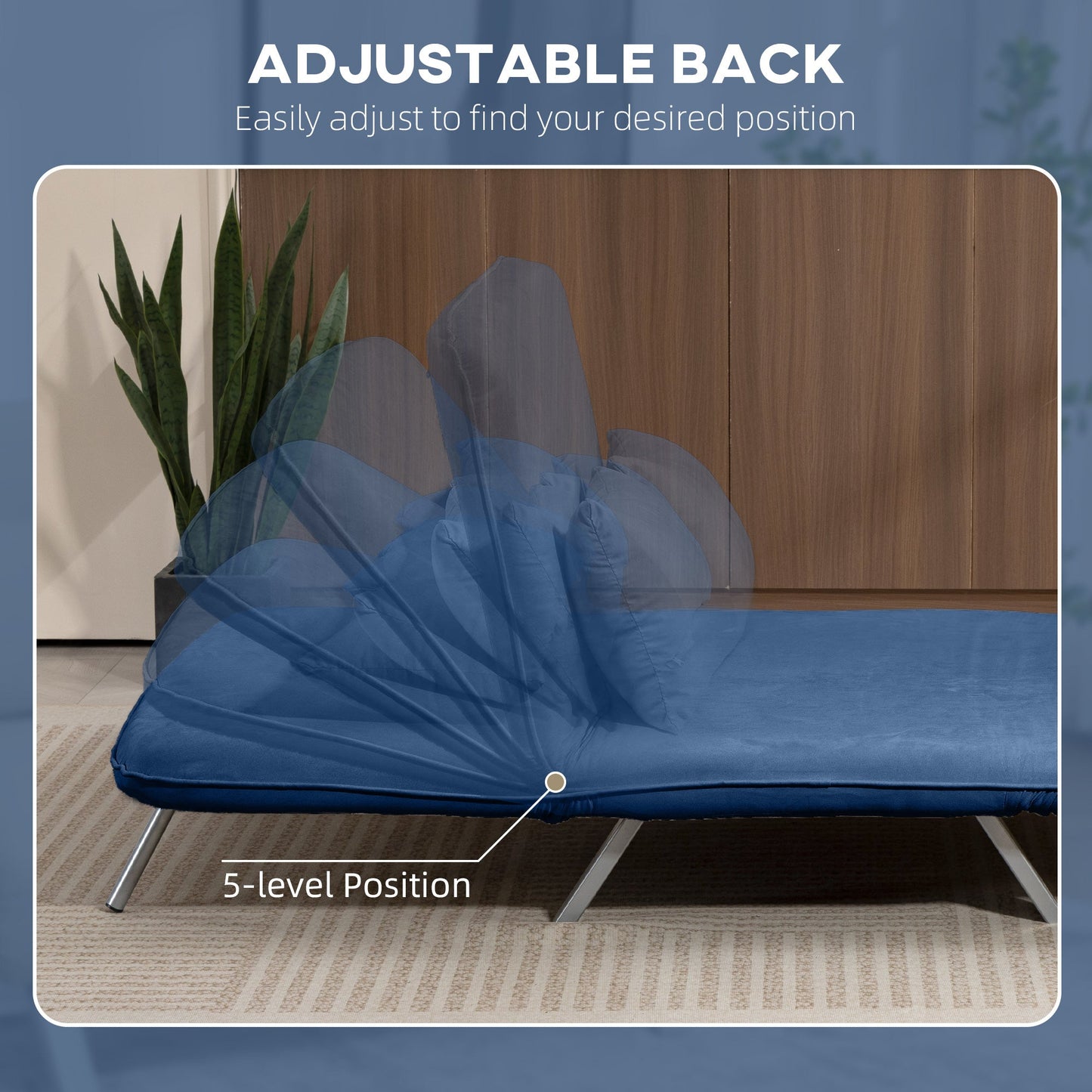 2 Seater Sofa Bed, Click Clack Convertible Bed Settee, Modern Faux Suede Upholstered Sofa with 2 Pillows for Living Room, Guest Room, Dark Blue