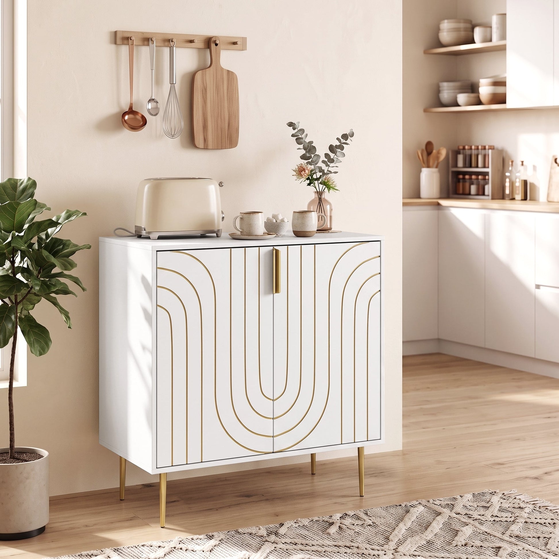 Storage Cabinet, Modern Kitchen Cupboard with 2 Doors, Adjustable Shelf and Metal Legs, Freestanding Sideboard for Living Room, Dining Room, Hallway, White