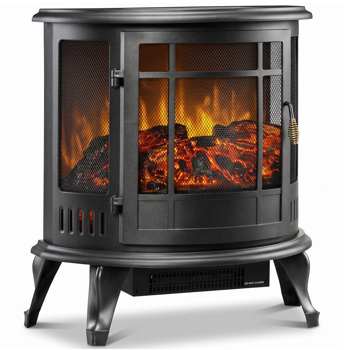 3-Sided Electric Fireplace Stove, 2000W Freestanding Log Burner, Portable Electric Fire Fan Heater with LED Flame Effect, Adjustable Thermostat, Overheat Protection, Black