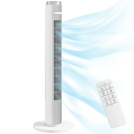 96 cm Tower Fan, Standing Floor Fan with Remote Control, WiFi App Control, 65° Oscillating, 3 Speed 4 Modes, 12 Hour Timer and Night Light for Bedroom Office, White