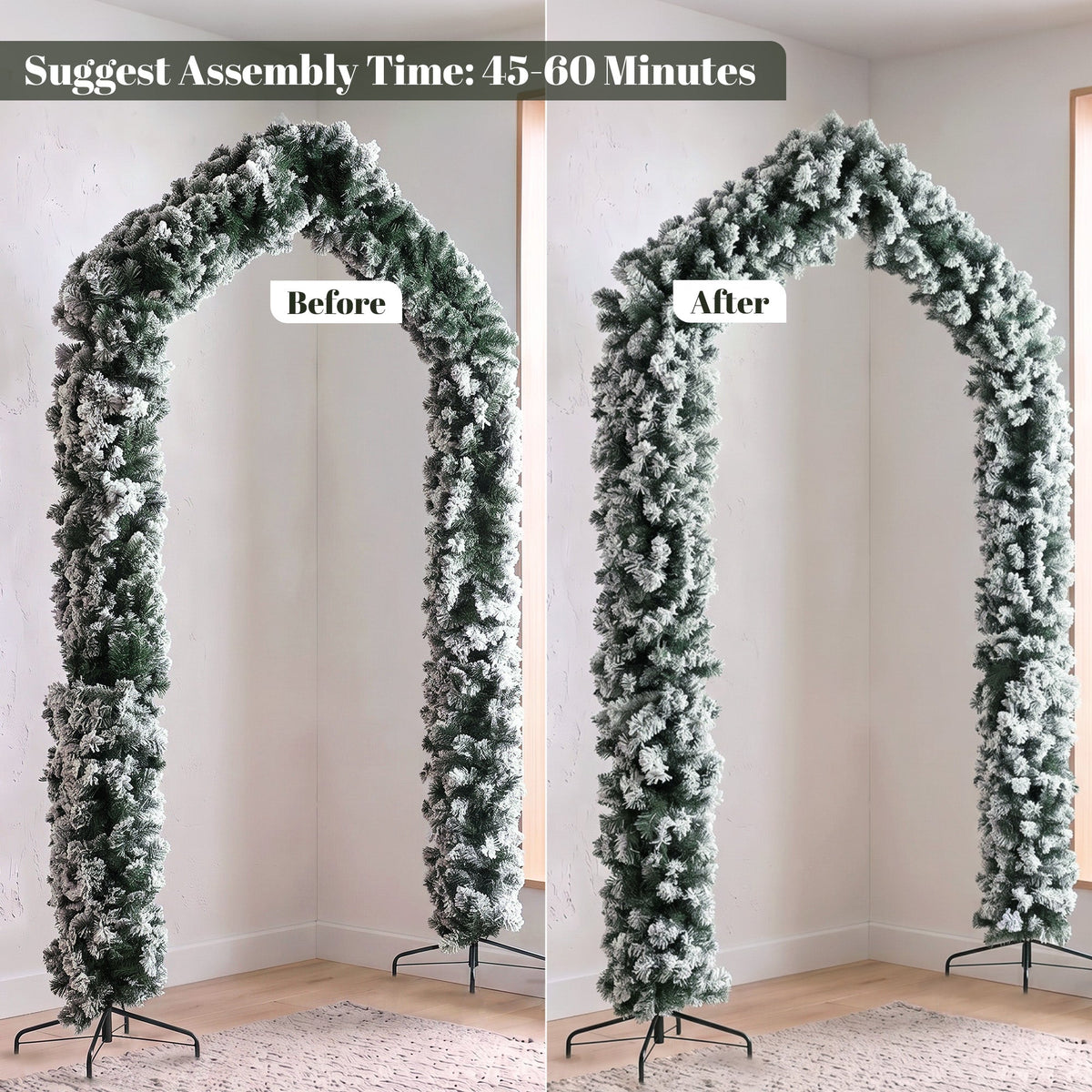 9ft Flocked Snow Christmas Tree Arch, Christmas Arch Doorway Decor with 1400 Branch Tips and Steel Stand, for Indoor Entryway Home Decor, Green