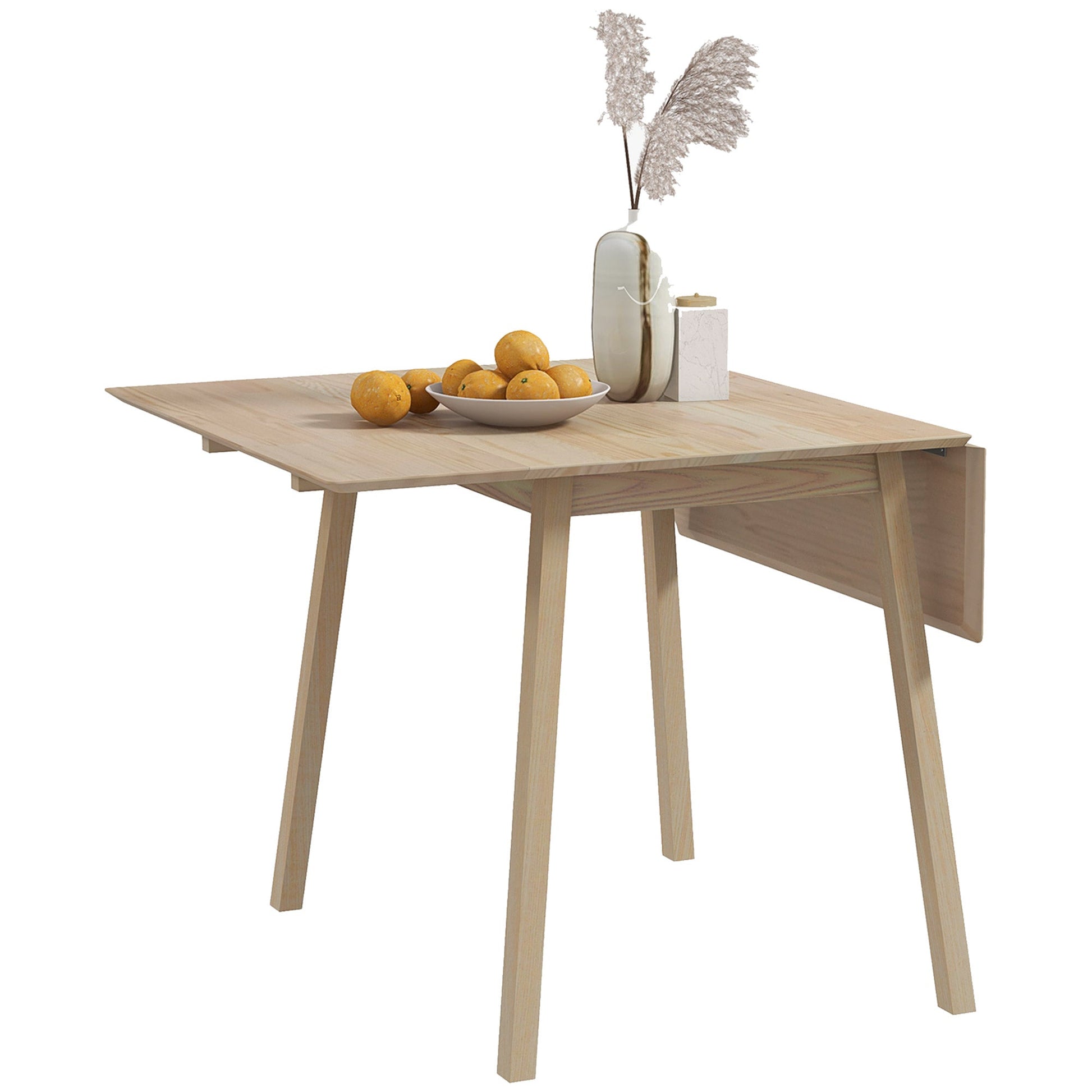 HOMCOM Folding Dining Table, Extendable Kitchen Table for Small Space, Wooden Drop Leaf Table for 2-4 People, Natural Wood Finish